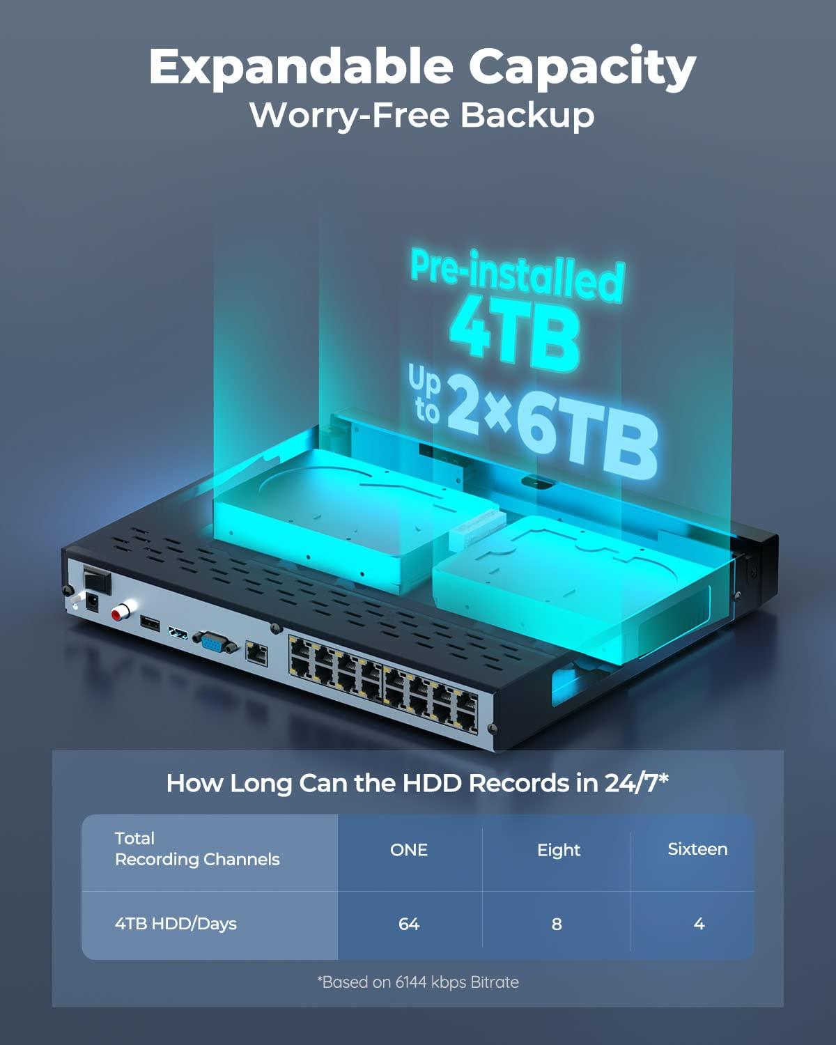 REOLINK REOLINK 4K Security Camera System, 8pcs H.265 4K PoE Security Cameras Wired with Person Vehicle Detection, 8MP/4K 16CH NVR with 4TB HDD Bundle with 4X 810A and 4X 820A