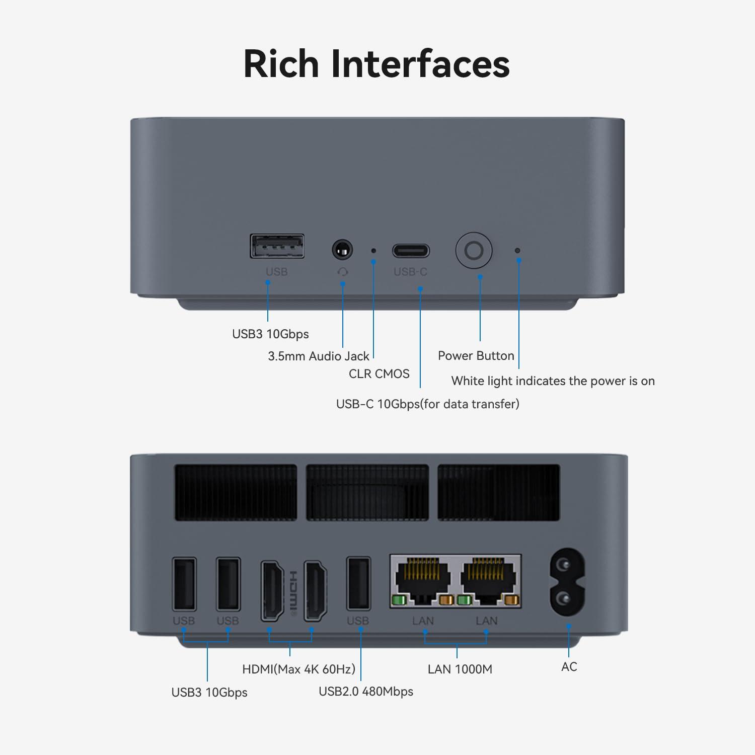 Beelink Beelink Mini PC, SEi12 Mini Computers Intel i5-12450H(Up to 4.4GHz) 8C/12T, Micro PC 16GB DDR4 RAM 1TB M.2 NVMe SSD, Desktop Computer 4K@60Hz/HDMI&DP/WiFi6/BT5.2/Gigabit Ethernet/HTPC/W-11 Pro
