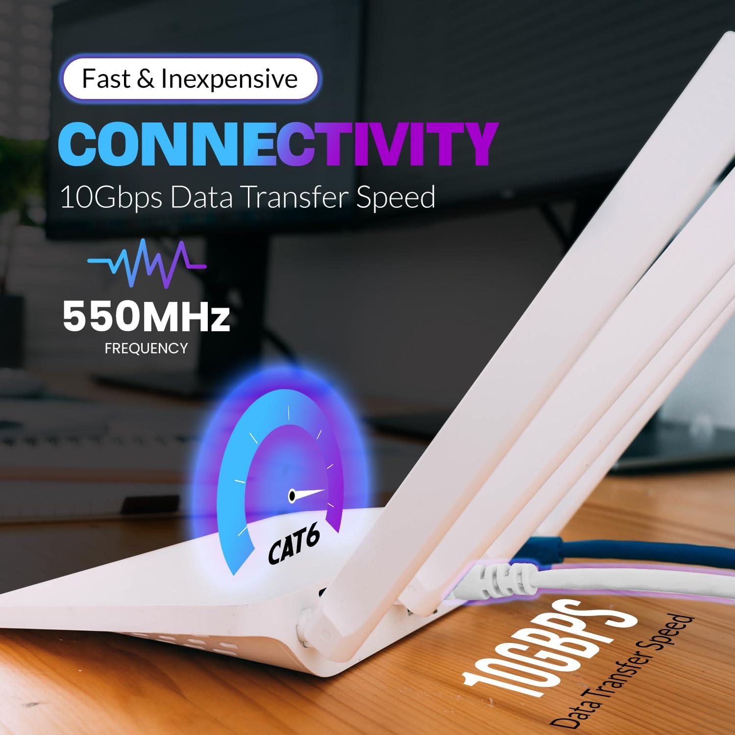 NewYork Cables NewYork Cables Cat6 Ethernet Patch Cable 10 ft (10 Pack), Snagless Cat6 Patch Cables for Data Centers, 10Gbps, 550Mhz Ethernet Cord, Bare Copper Network Patch Cables for Home and Enterprise -White