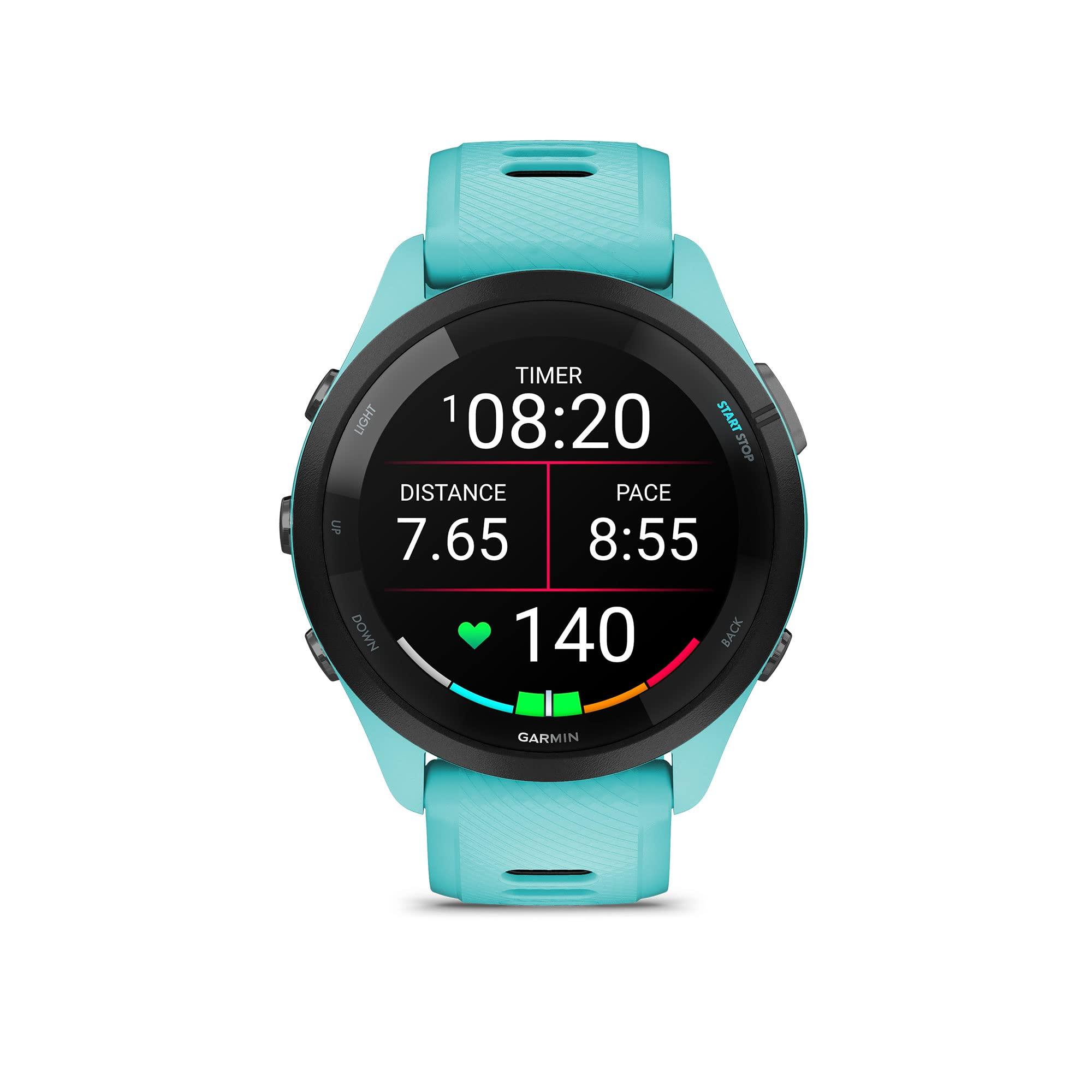 Garmin Garmin Forerunner 265 Running Smartwatch, Colorful AMOLED Display, Training Metrics and Recovery Insights, Aqua and Black