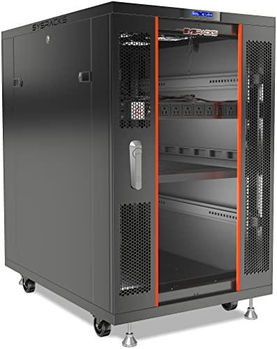 Sysracks Sysracks 22U Server Cabinet 39-inch deep Server Rack Locking Network Cabinet with Thermocontroller, LCD-Screen, 4 Fans, Power Strip, Shelf, Wheels, Dust-Tight Cable Entries and Other Accessories