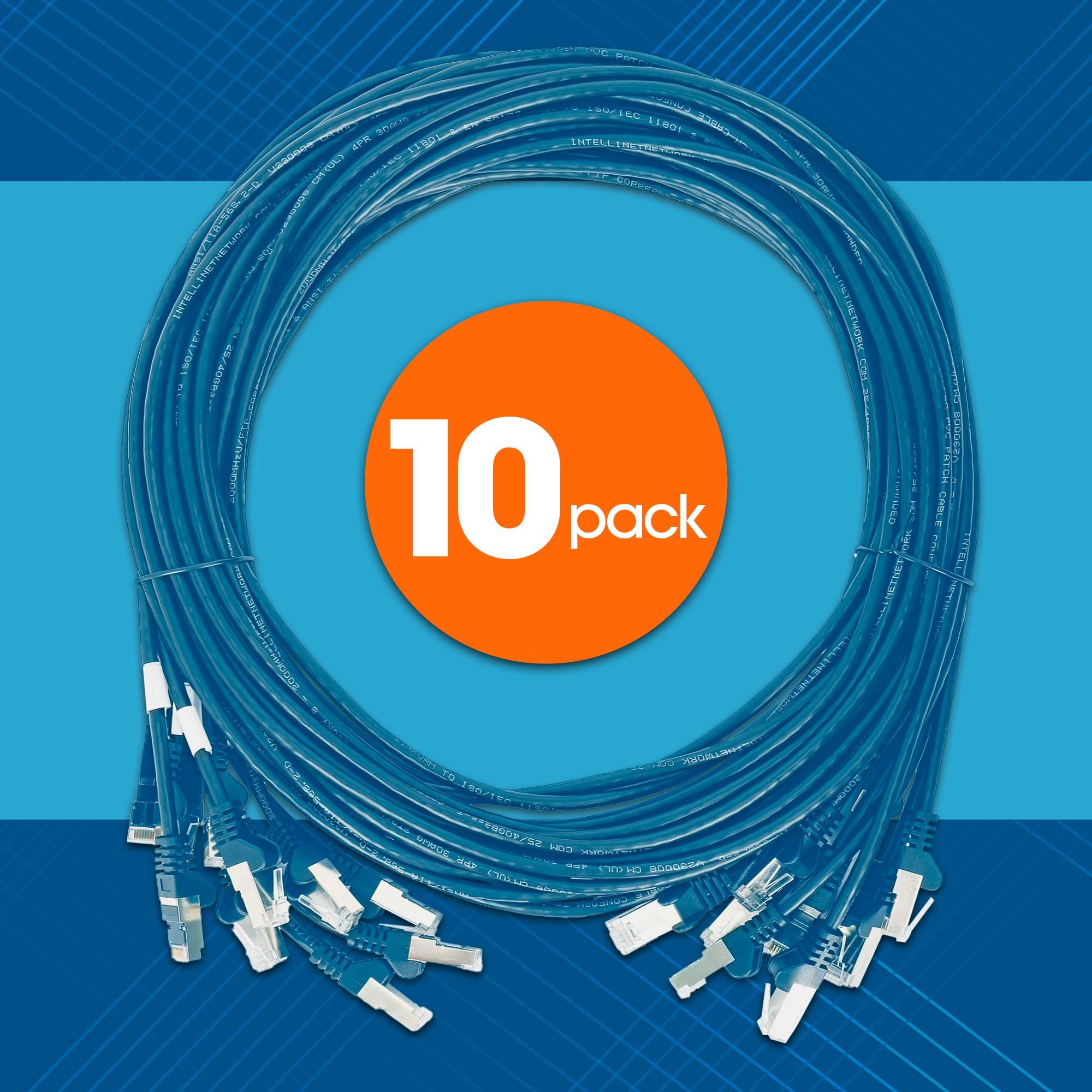 Intellinet Intellinet Slim Cat8 Ethernet Network Patch Cable 10-Pack - 40Gbps & 2000MHz, Snagless Boot, 30AWG Pure Bare Copper Wire, Gold-Plated Contacts, Lifetime Mfg Warranty 0.5ft, 10 Pack, Blue
