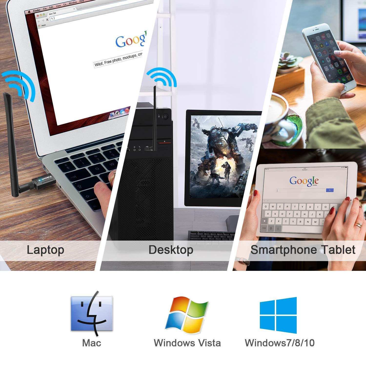 Foktech Foktech USB WiFi Adapter, AC1200 USB 3.0 Wireless Network Dongle for Desktop/Laptop, Dual Band 2.4GHz/5Ghz, Support Windows XP/Vista/7/8/8.1/10,Mac OS X 10.9-10.15 (WiFi Adapter AC1200)