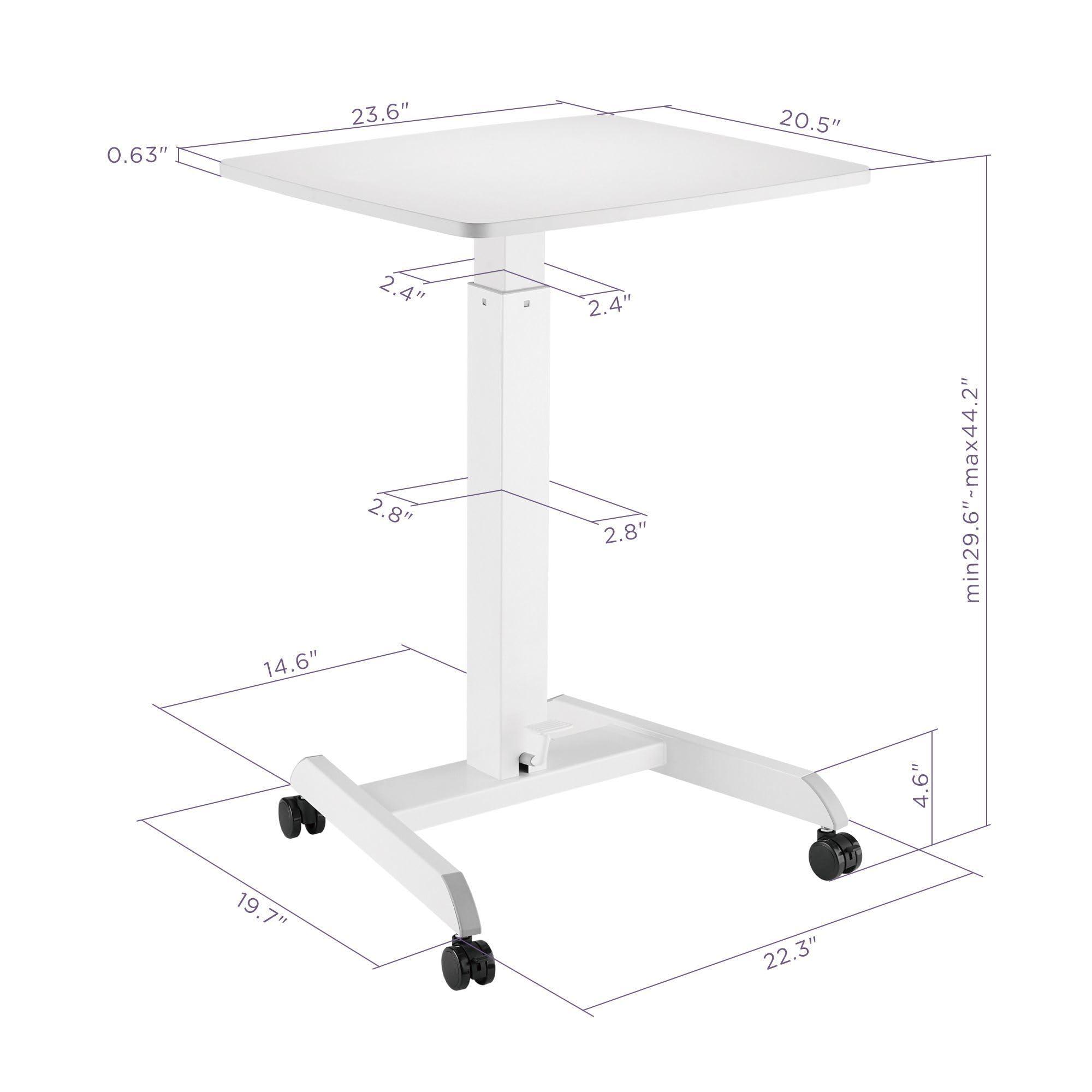 Kantek Kantek Mobile Sit Stand Laptop Computer Desk, Adjustable Height (29.6\" to 44.2\"), Compact 23.6\" W X 20.5\" D Platform, Foot Pedal Control, Steel Frame, White