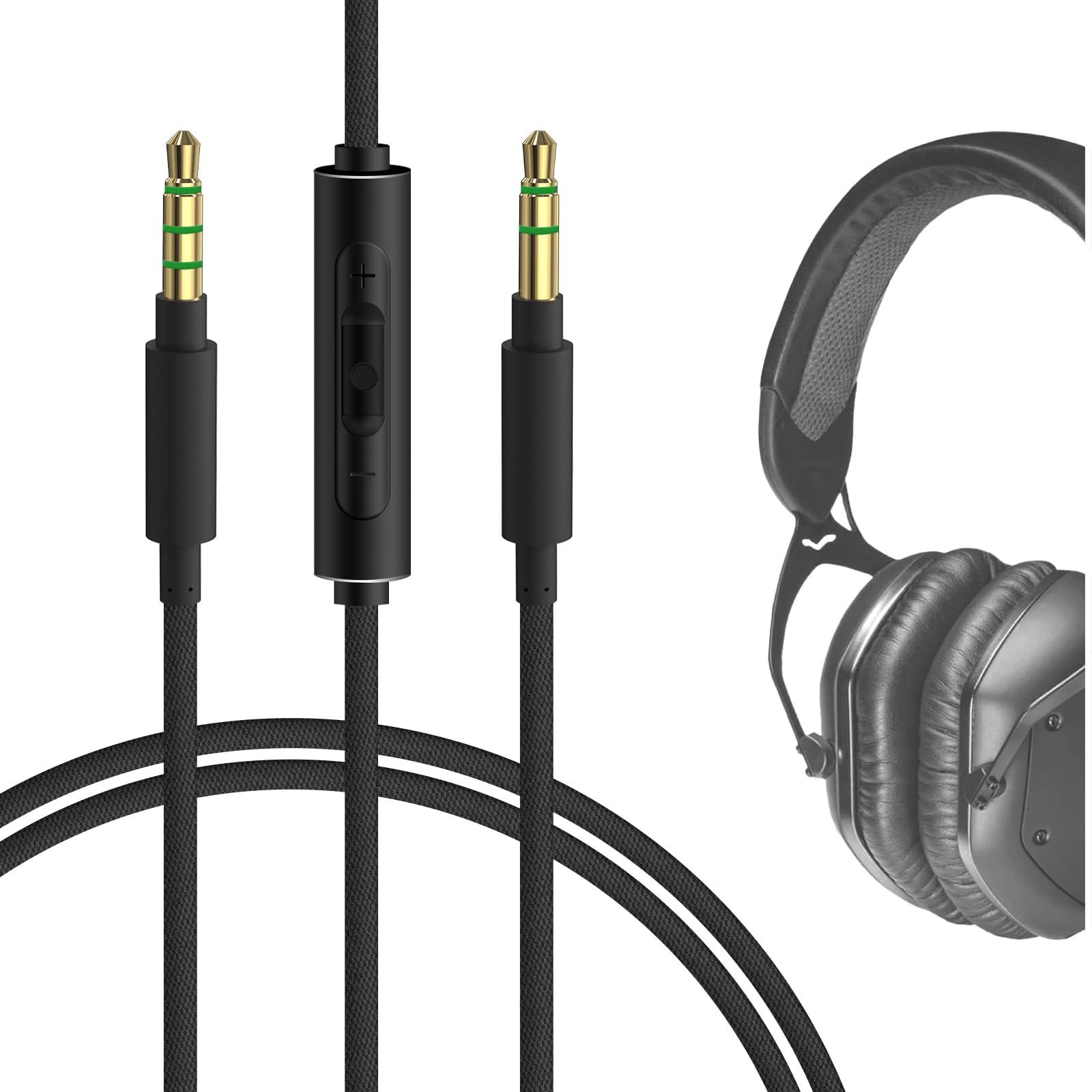 GEEKRIA Geekria Audio Cable with Mic Compatible with V-Moda Crossfade LP Headphones Cable, 1/8" (3.5mm) to 3.5mm Braided Nylon Replacement Stereo Cord with Inline Microphone and Volume Control (4ft/1.2m)