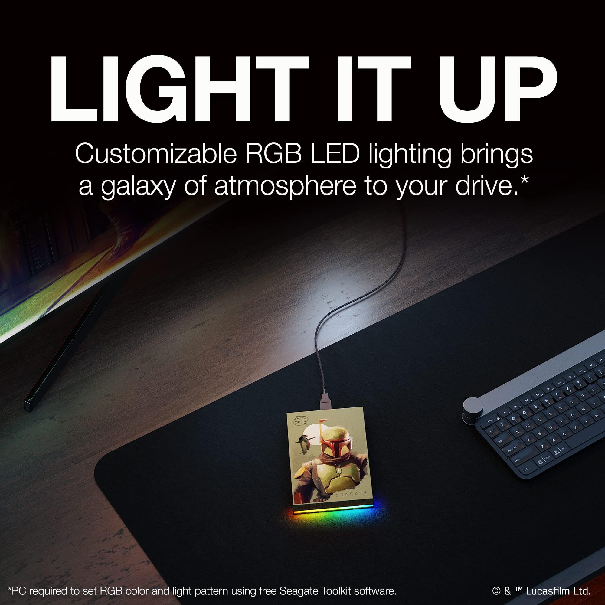 Seagate Seagate Boba Fett Drive Special Edition FireCuda External Hard Drive 2TB Officially-Licensed - 2.5 Inch USB 3.2 Gen 1 Red LED RGB lighting with Rescue Services (STKL2000406)