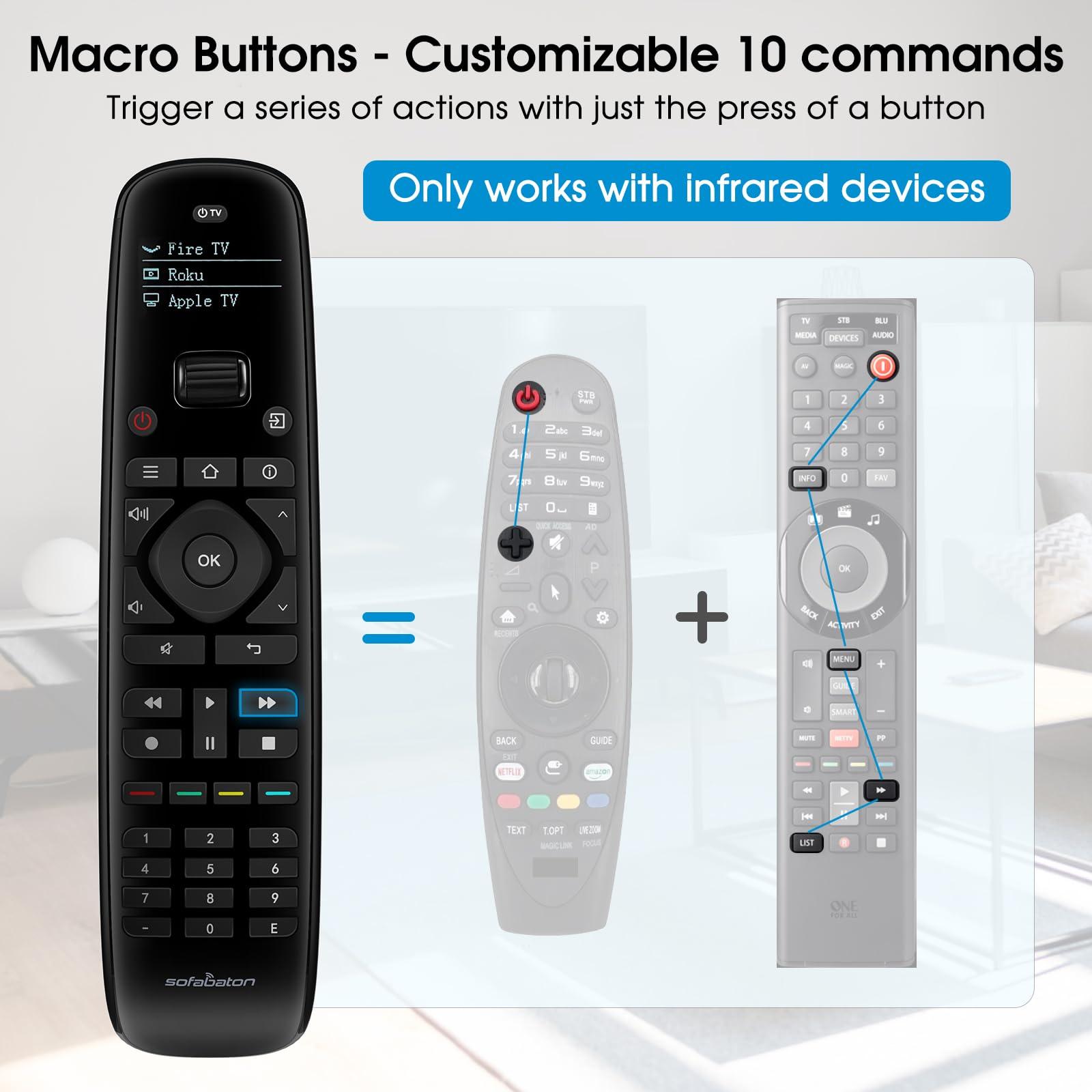 SofaBaton Sofabaton U2 Universal Remote Control with Smart App, Customizable Macro Button, All in one Remote Control for TVs/DVD//Blu-ray/STB/Projector, Works with Infrared & Bluetooth Devices