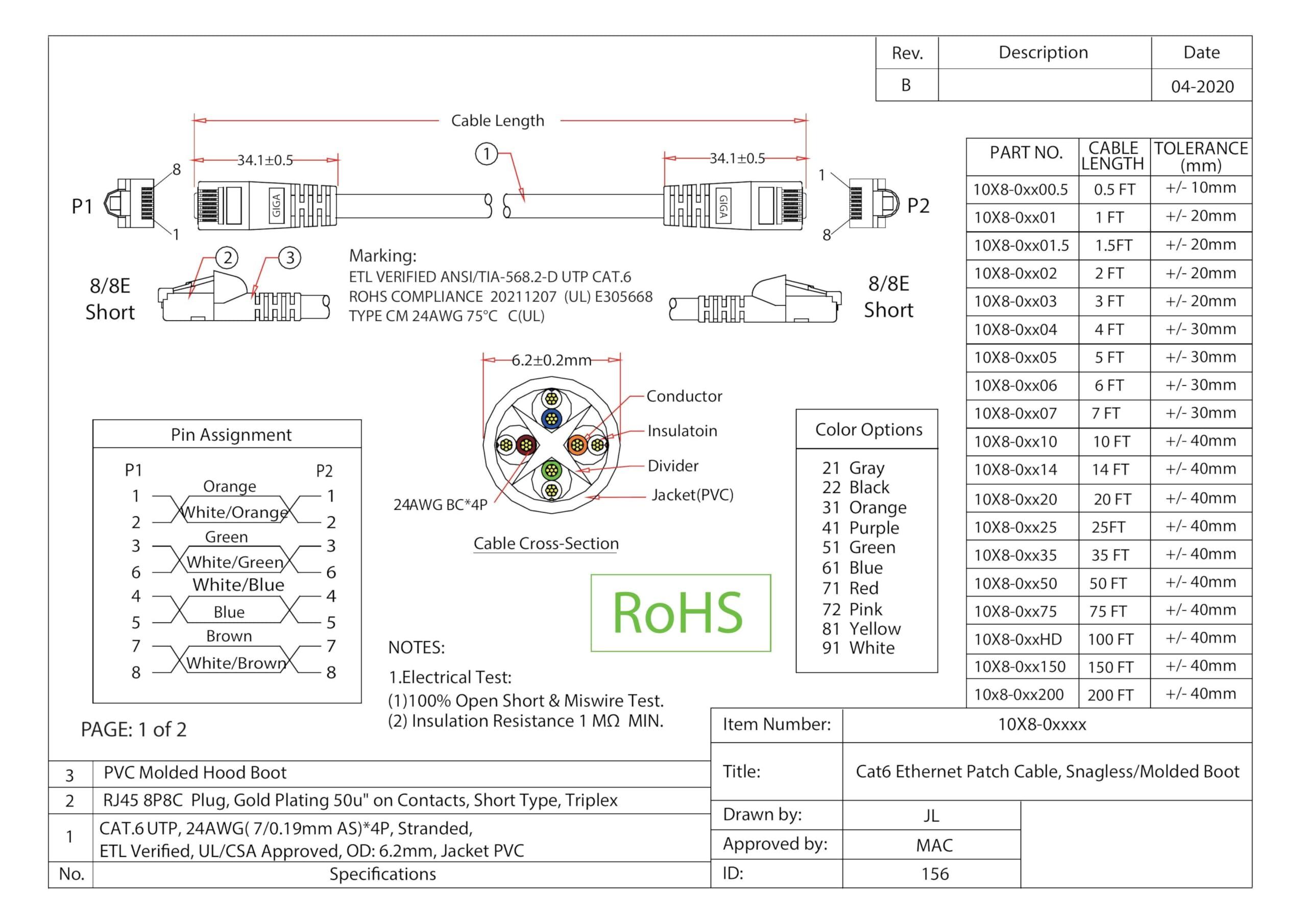 CableWholesale CableWholesale Cat6 Ethernet Cable, 24AWG, RJ45 Gold Plate Connector, 4 Pair Stranded Copper, Snagless Boot Unshielded Twisted Pair (UTP) Internet Network Patch Cable, 6 Foot, Yellow