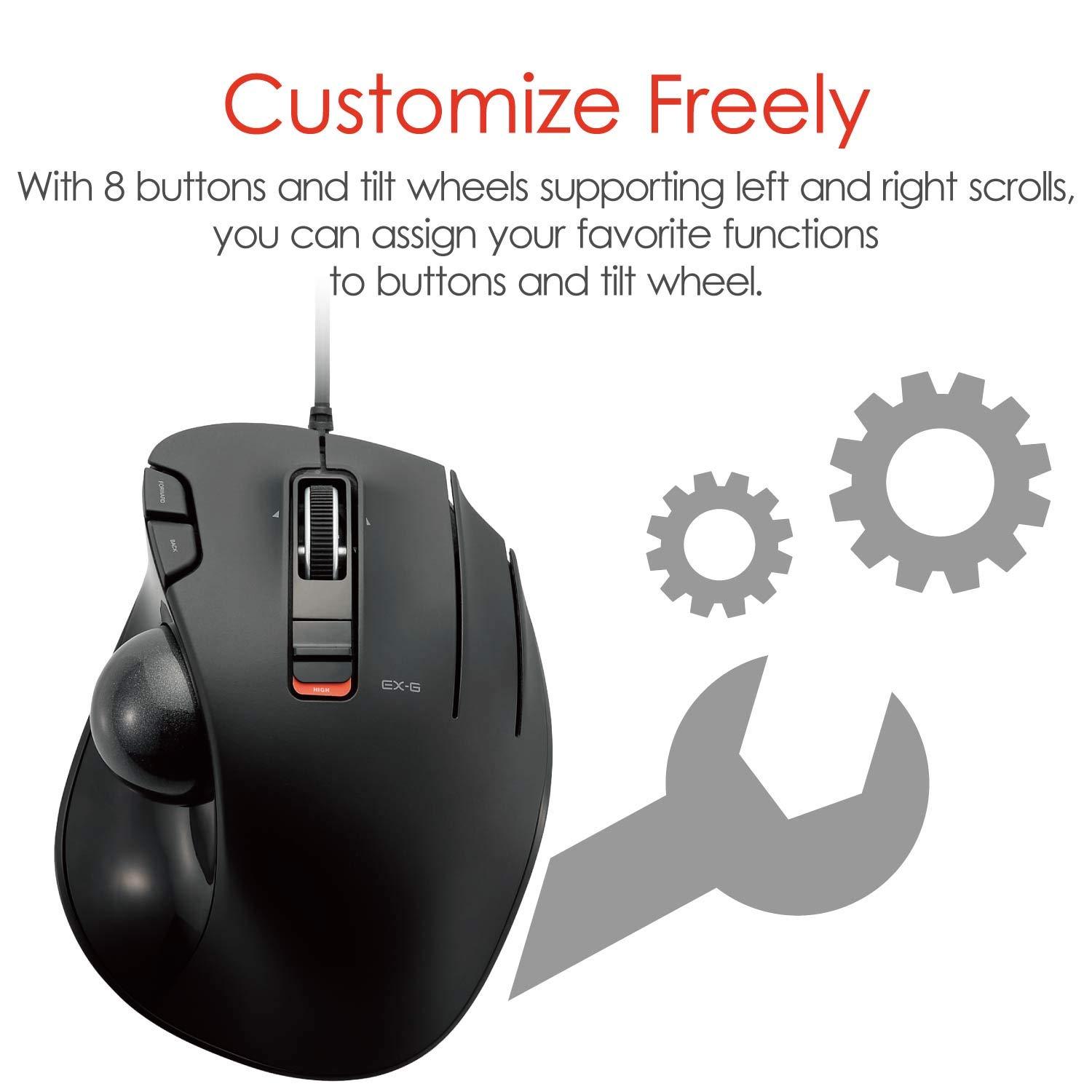 ELECOM ELECOM EX-G Wired Trackball Mouse, Ergonomic, Thumb Control, Smooth Tracking Roller Ball, 6 Programmable Buttons, Tilt Scroll Computer Mice for PC Mac