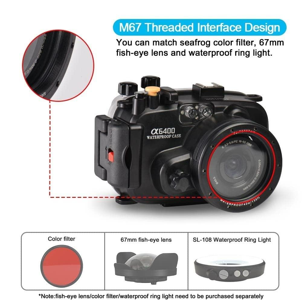 Sea frogs SeaFrogs Waterproof housing for Sony A6400 Underwater Diving Case 40M/130FT with Built-in Water Leakage Sensor, Ideal for Diving, Surfing, Swimming and Rafting Video