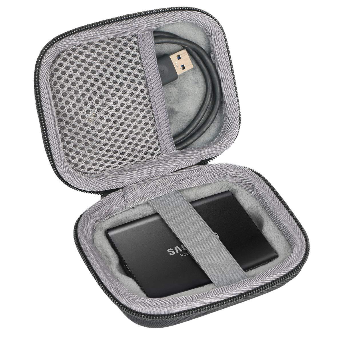 co2CREA Hard Travel Case for Samsung T3 T5 Portable 250GB 500GB 1TB 2TB SSD USB 3.0 External Solid State Drives by co2CREA (Black Case + Inside Band)