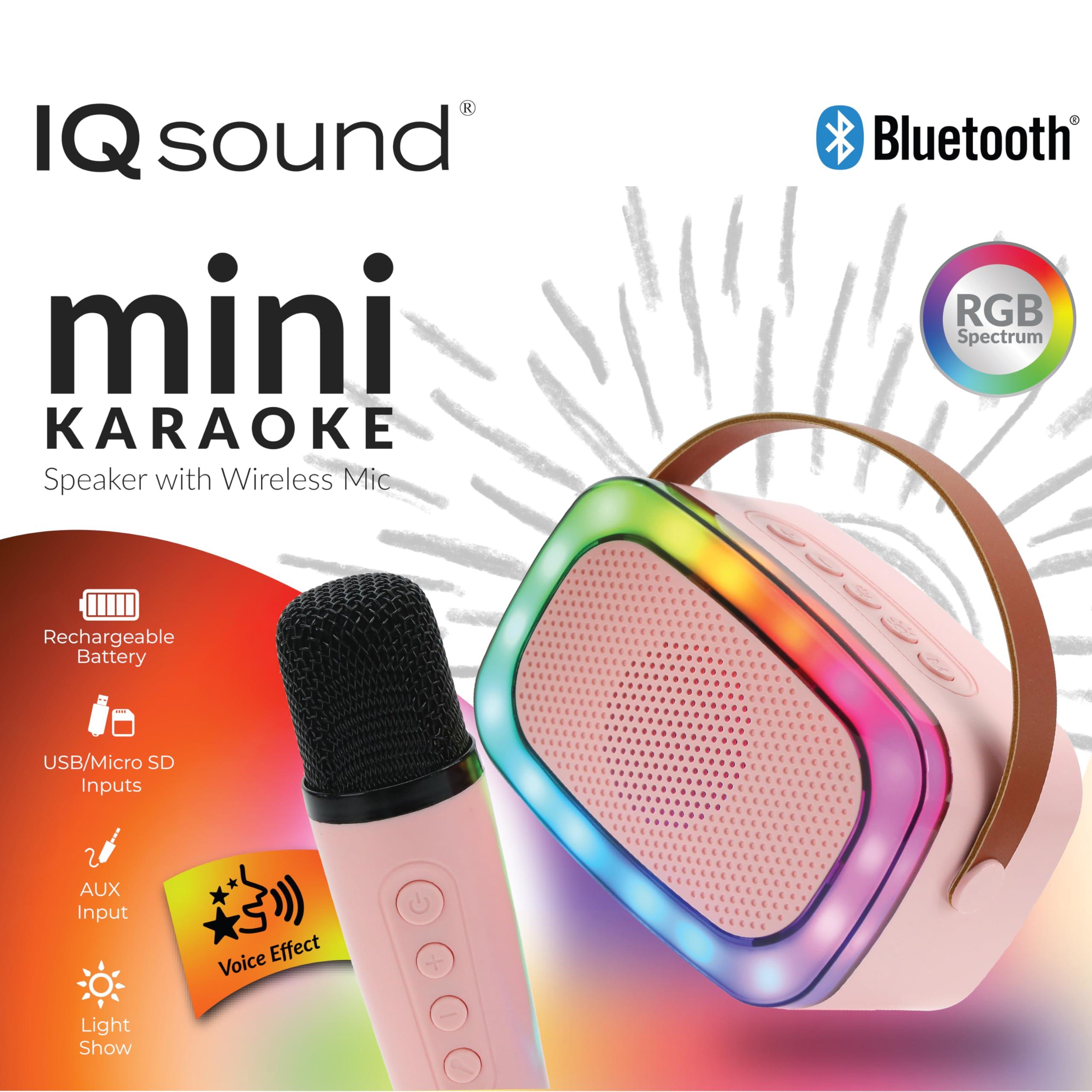 Supersonic IQ Sound IQ-908K Mini Karaoke Bluetooth Speaker with Wireless Microphone, RGB Lights Surround, Fun Voice Changing in Rechargeable Compact, and Portable Design Ideal Gifts for Kids and Adults (Pink)