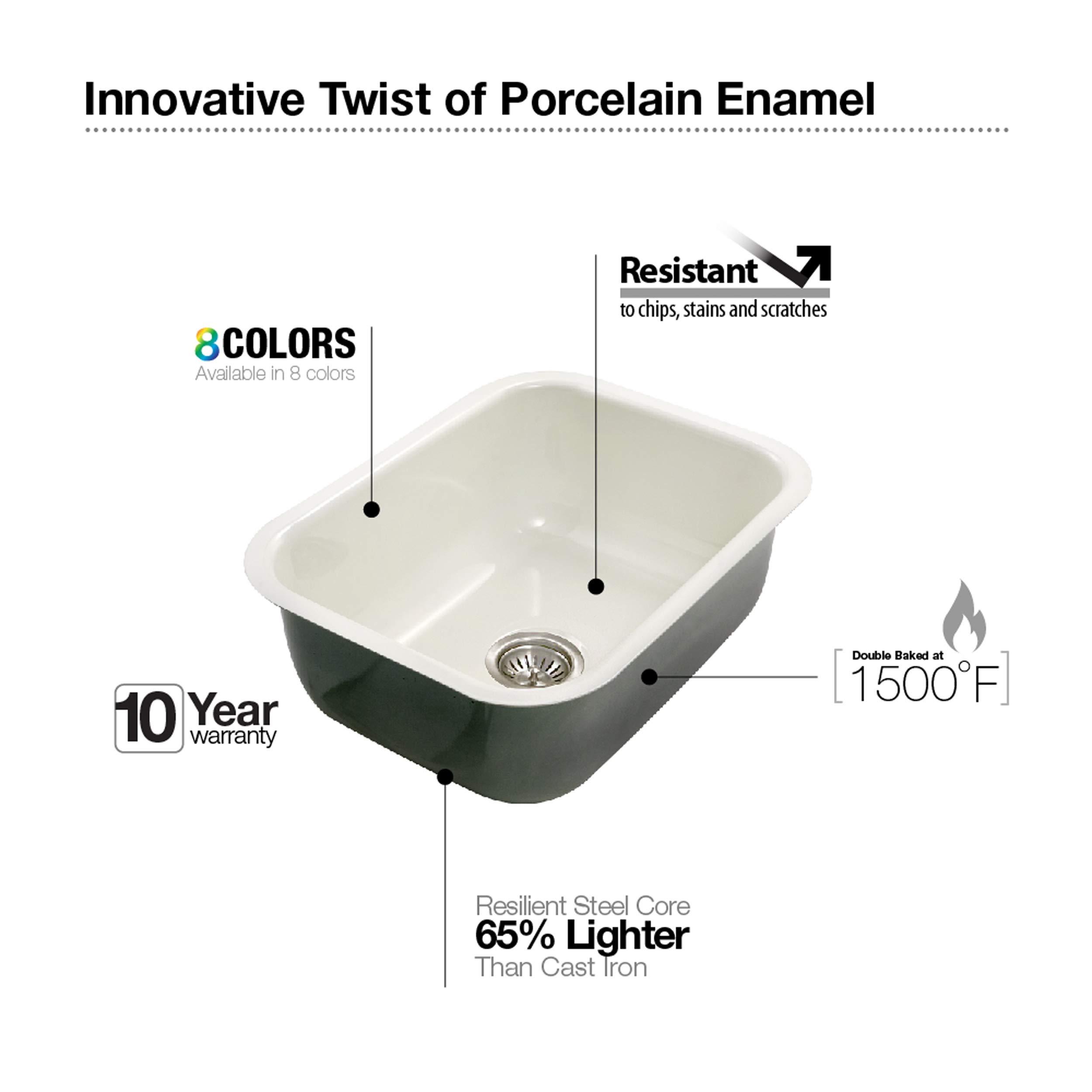 HOUZER Houzer PCS-2500 LE Porcelain Enamel Steel Undermount 22-3/4\" x 17-3/8\" Single Bowl Kitchen Sink, Lemon