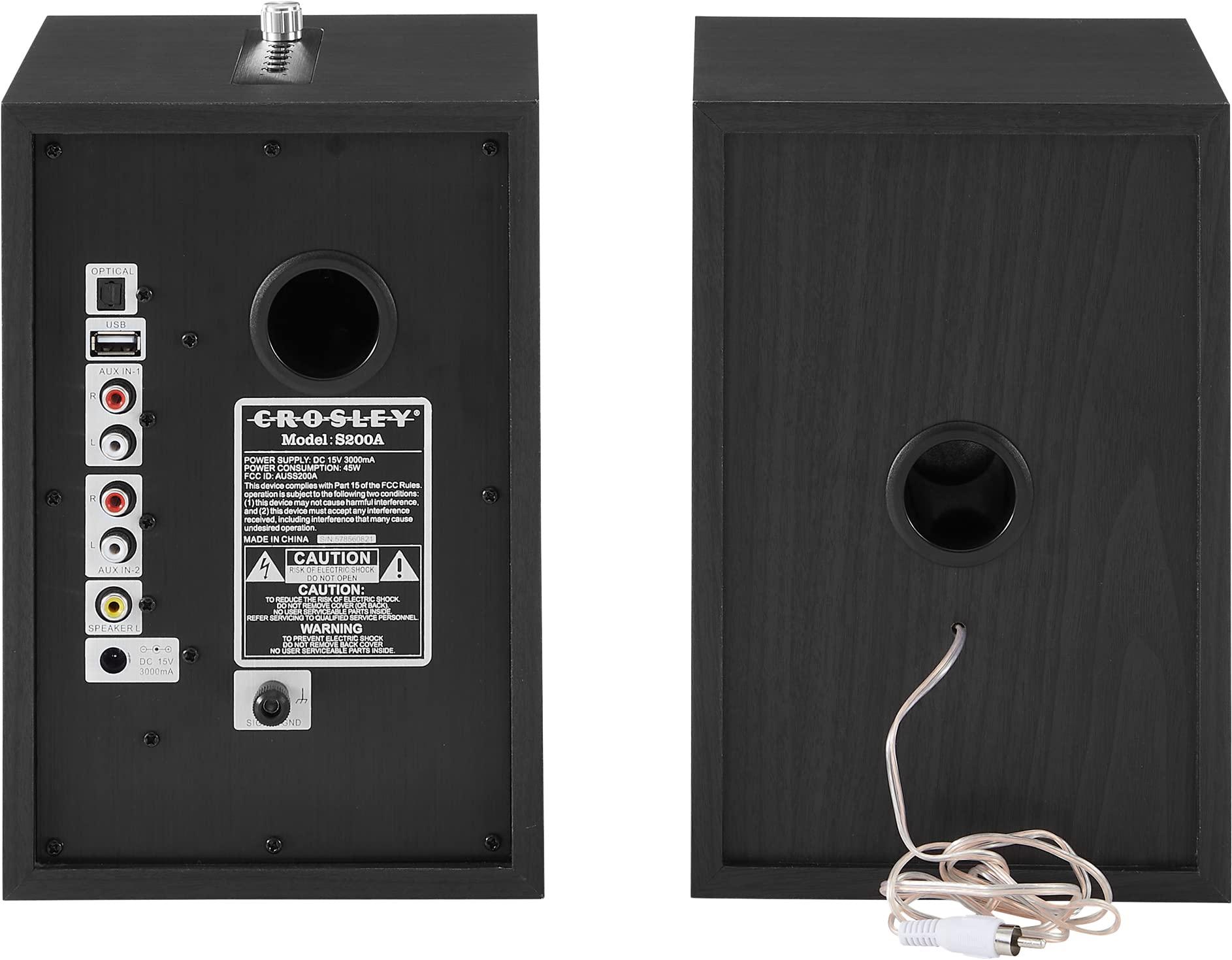 Crosley Crosley S200A-BK 4" Active Powered Bluetooth Stereo Speakers with Optical, USB, and Aux Connections, Black