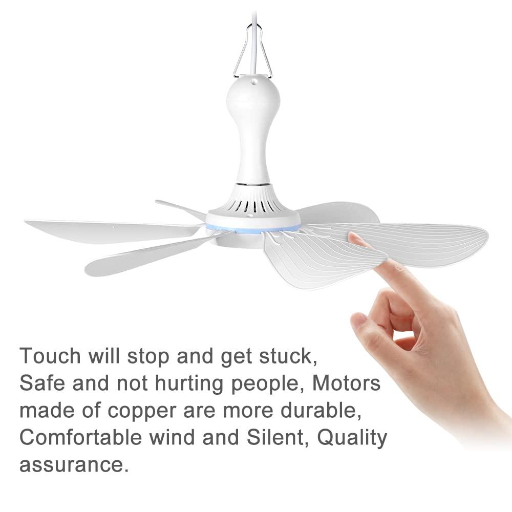 Mengnessly USB Mini Small Ceiling Fan Battery operated,Power Bank powered quiet Camping Optional Emergency Portable Outdoor Hanging Gazebo Canopy Dorm Fans Silent For Grow Tent,Hiking,Outages For RV Home Room