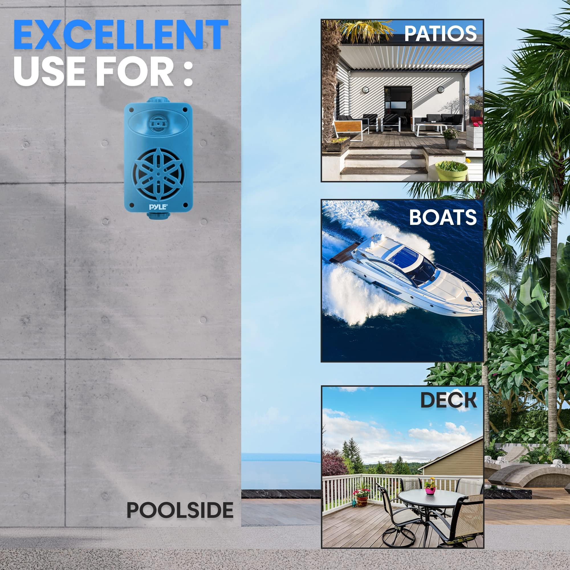 Pyle PyleUsa Indoor Outdoor Speakers Pair - 200 Watt Dual Waterproof 3.5 2-Way Full Range System w/ 1/2 High Compliance Polymer Tweeter - in-Home, Boat, Marine, Deck, Patio, Poolside (Blue) - PDWR35BL