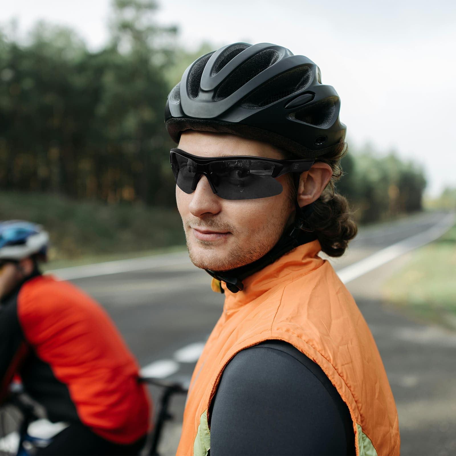 WOWRIO Cycling Bluetooth Glasses with Open-Ear Hi-Fi Audio, AI Noise-Canceling Mic, UV400 Protection, IPX4 Waterproof, All-Day Battery, Ultra-Light 40g, Wind Noise Reduction, for Biking, Running & Scootering