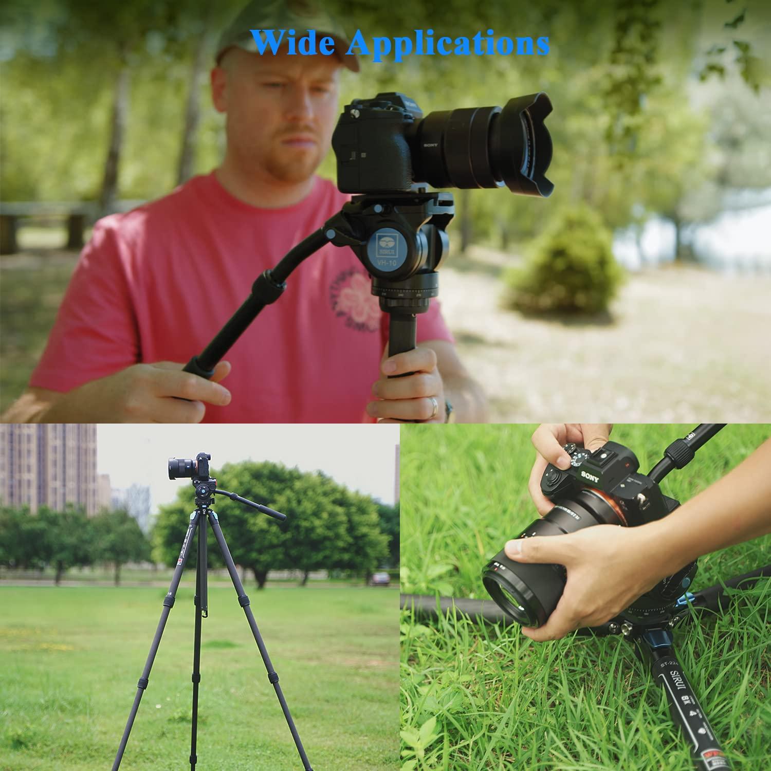 Sirui SIRUI Professional Carbon Fiber Tripod with 360Fluid Video Head, 72.6 Waterproof Video Camera Tripod with Triangular Center Column, Large Tube for DSLR, Camcorder, Load 13.2lbs (ST-224+VH-10)