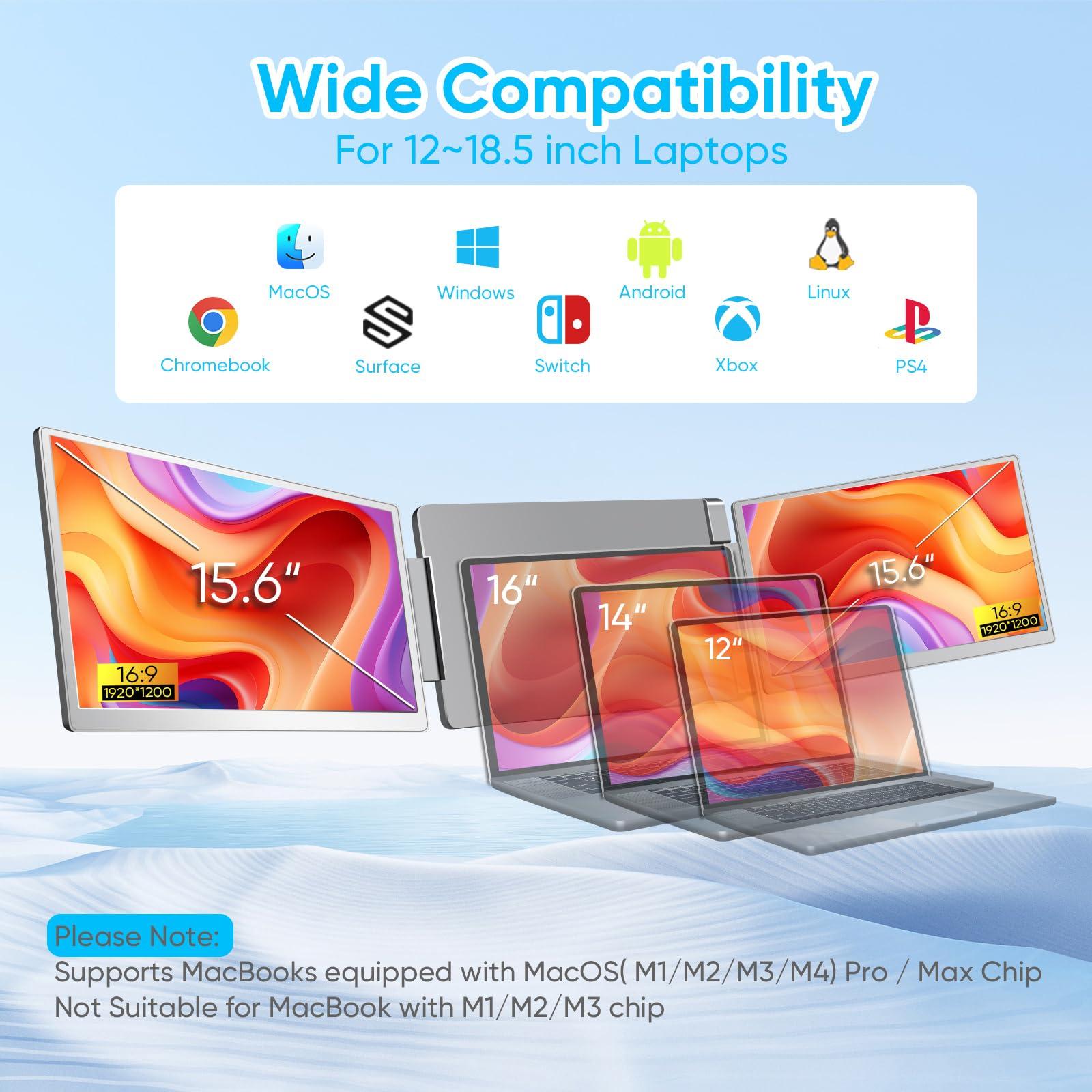 LXU Laptop Screen Extender, 15.6" FHD 1080P Laptop Monitor Extender, Dual/Triple Monitor Display, Portable Monitor for Laptops 12~18.5 Inch with HDMI, 360 Flip, Plug & Play for Windows/Mac//Switch/PS4