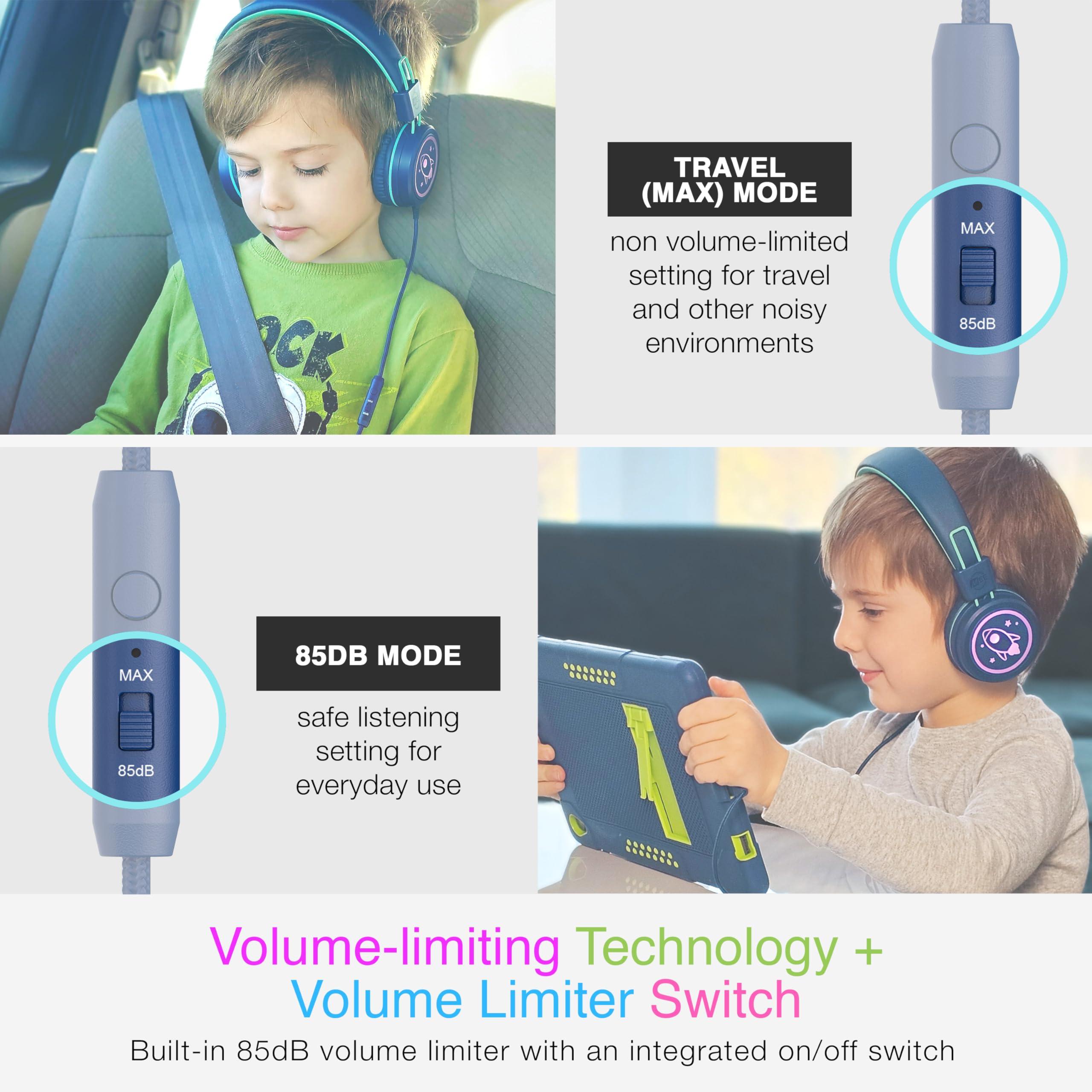 MEE audio MEE audio KidJamz KJ55 Personalized USB-C Safe Listening Wired Headphones for Kids with Custom LED-Backlit Design, Volume Limiter, & Microphone for iPhone 15, iPad, & USB Type C Devices (Blue)