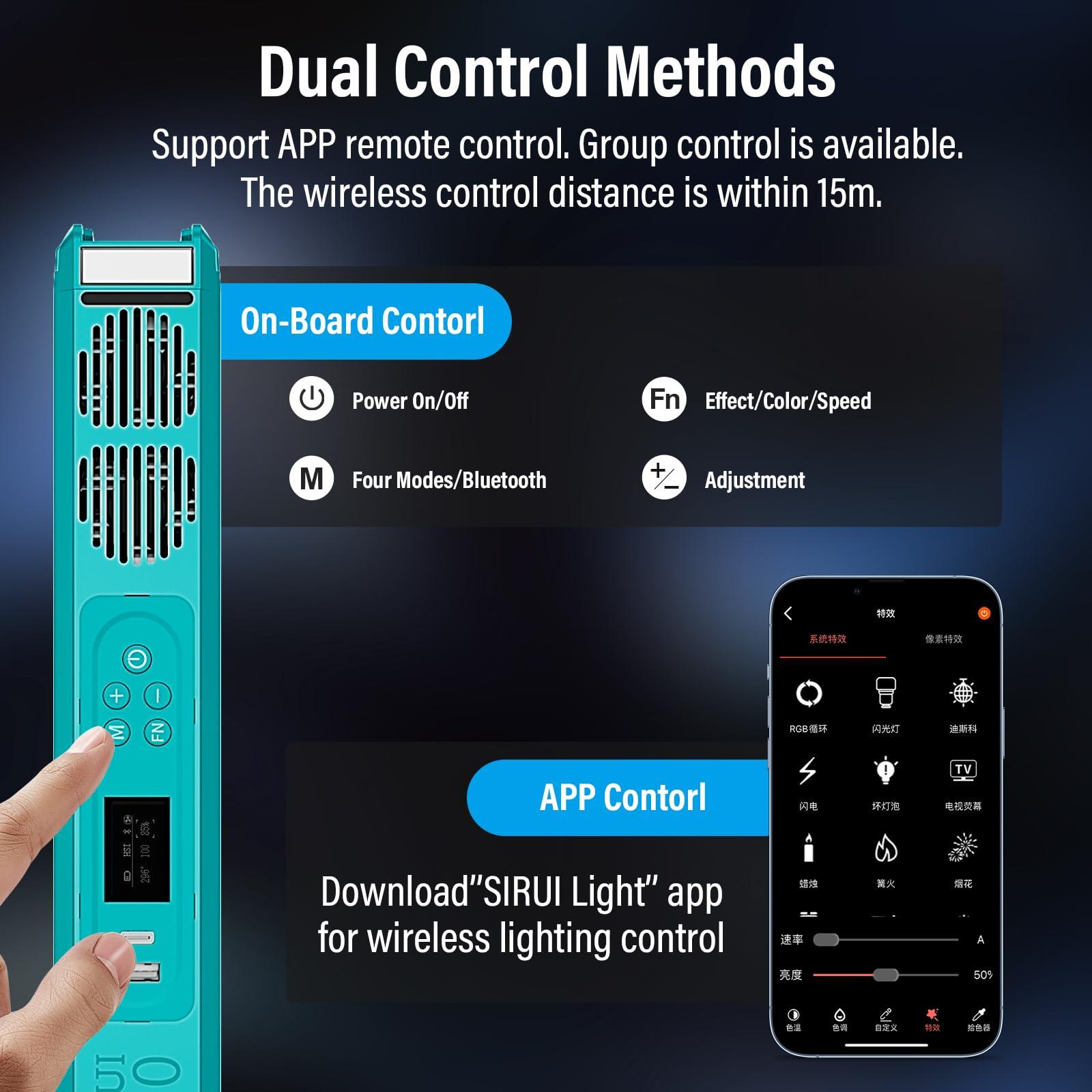 Sirui SIRUI 30W RGB LED Video Light Stick, T30 Tube Light, 2500K~7000K, 2580 lux/0.5m, TLCI 98, CRI 96, 6 Pixel Effects, 13 Light Effects, Full-Color LED Light, Reverse Charging, Magnetic Light, Teal