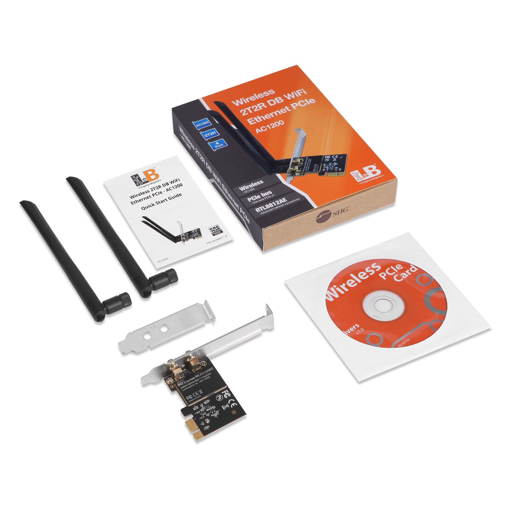 SIIG SIIG Wireless 2T2R Dual Band WiFi Ethernet PCIe Card -AC1200, WiFi Network PCIe Card,PCIe 2.0 x1 to 2T2R 2.4G/5G Dual Band Wireless,802.11ac,RTL8812AE,for 32/64bit Windows 10/8.1/7,LB-WR0011-S1