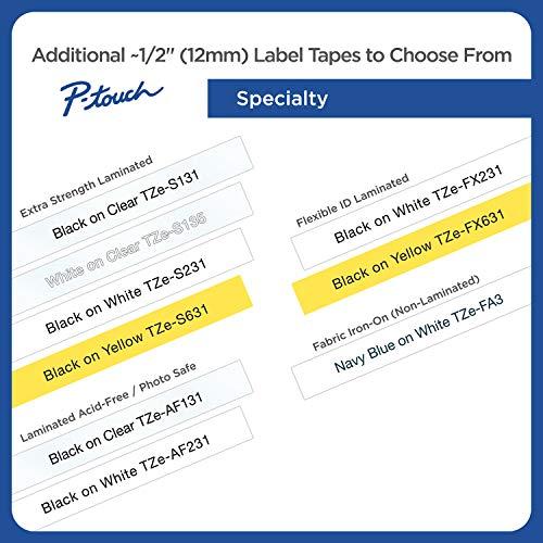 Brother Brother Genuine P-Touch, TZe-6312Pk Tape ½” (12mm) 2-Pack Laminated P-Touch Tape, Black On Yellow Perfect for Indoor Or Outdoor Use, Water Resistant, 26.2 Ft. (8M)
