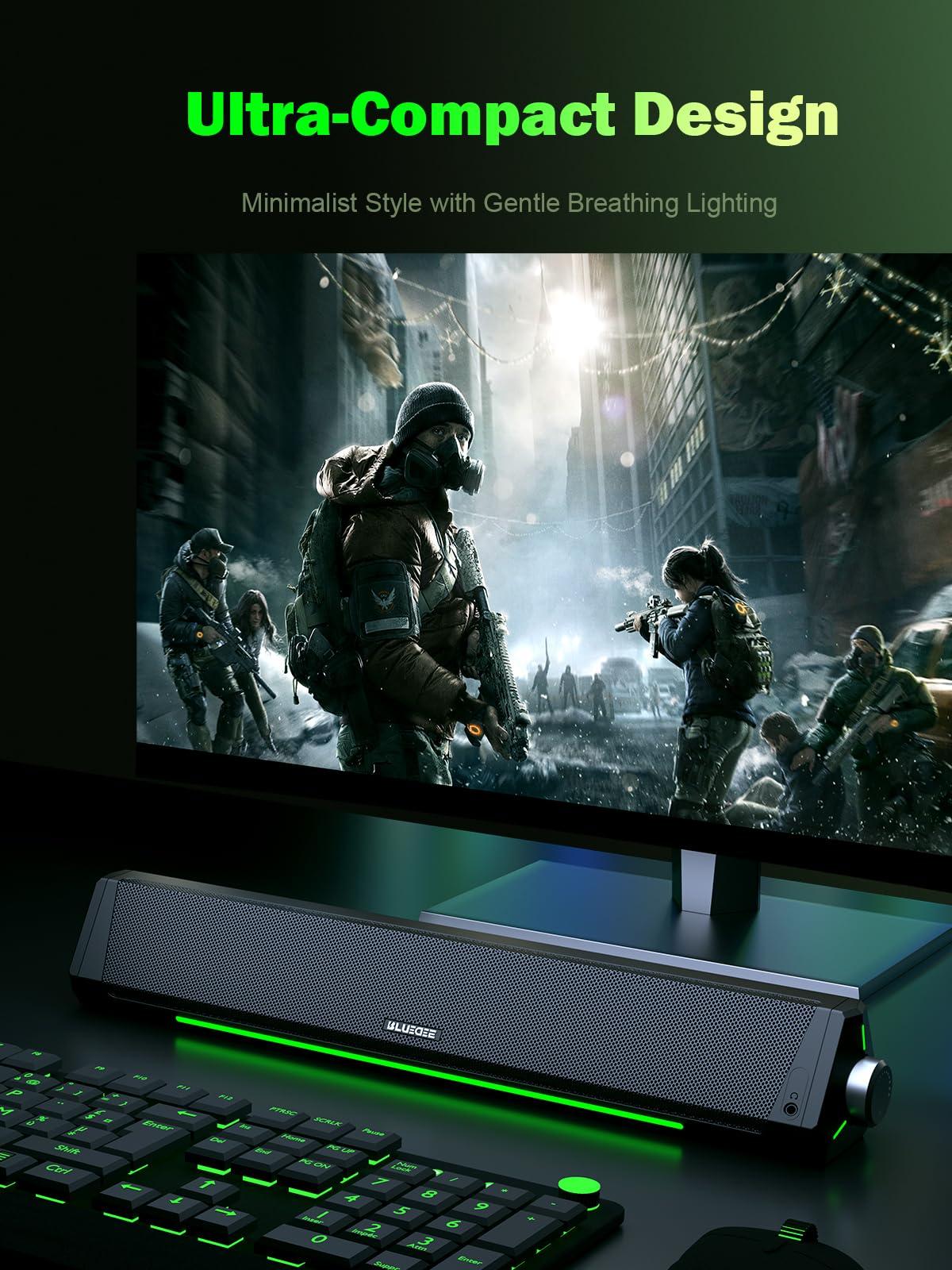 Bluedee BLUEDEE Computer Speakers, Bluetooth Soundbar, HiFi Stereo, 3.5mm Aux-in Connection, USB Powered Speakers for Desktop Monitor, PC, Laptop, Tablets