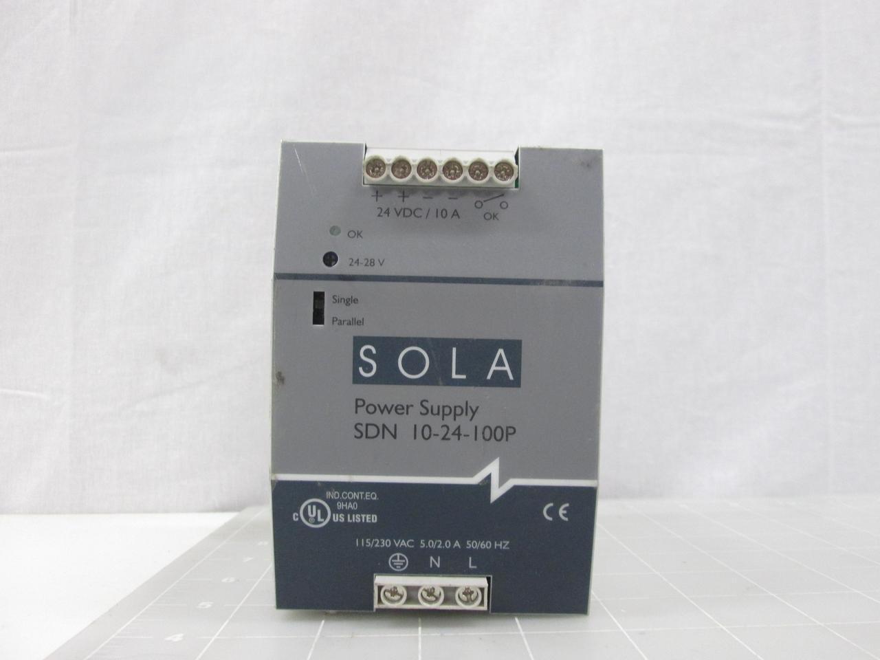 Sola SOLA-HD SDN10-24-100P Power Supply; 24VDC@10A; 115/230VAC In; Enclosed; DIN Rail; Industrial; SDN Series