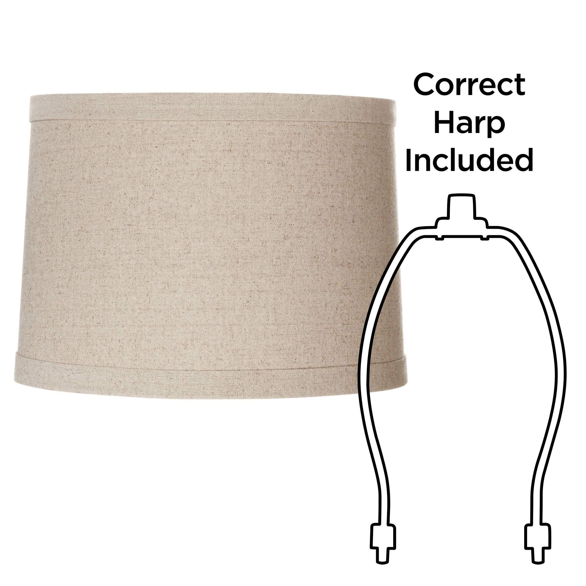 Springcrest Natural Linen Medium Drum Lamp Shade 13" Top x 14" Bottom x 10" High (Spider) Replacement with Harp and Finial - Springcrest