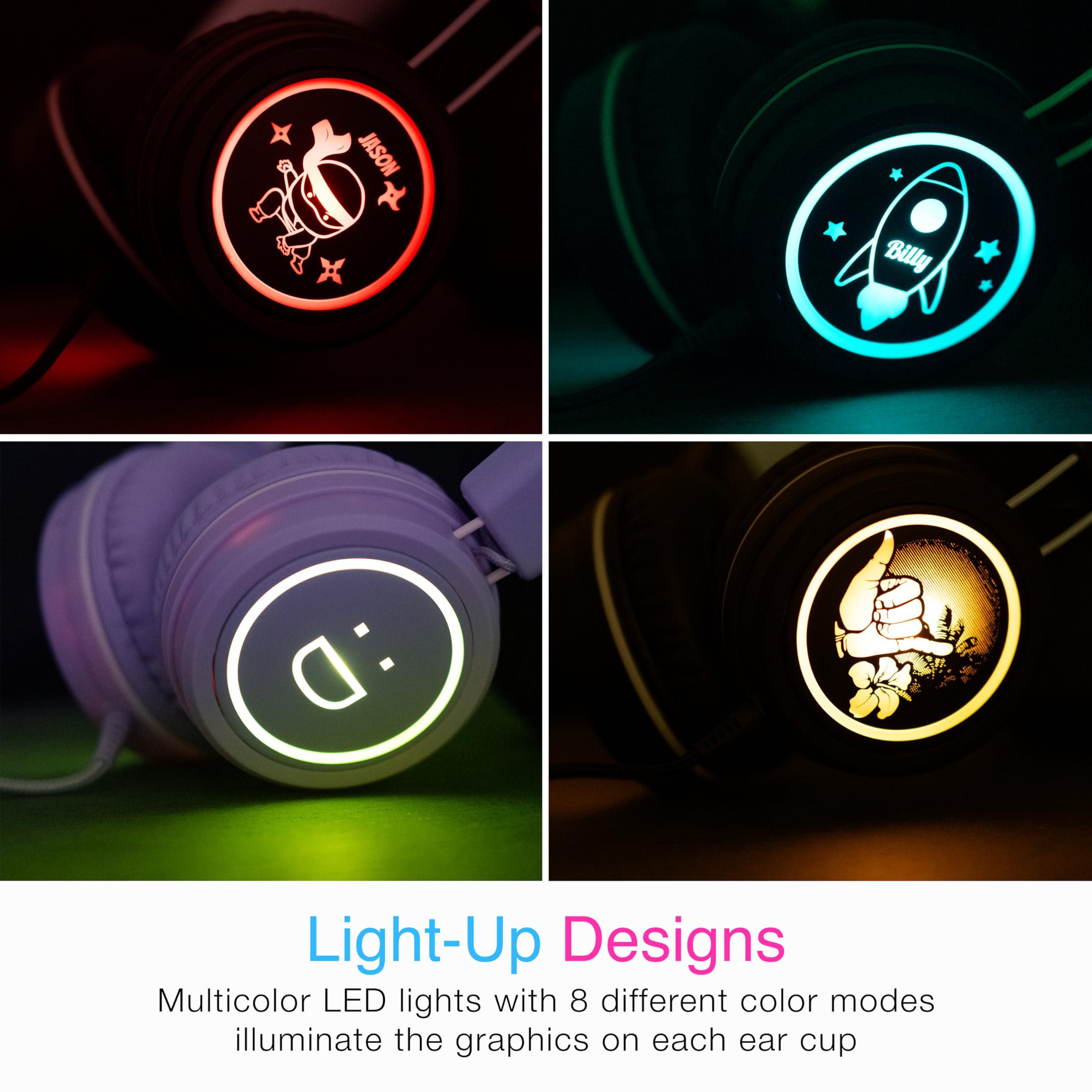 MEE audio MEE audio KidJamz KJ55 Personalized USB-C Safe Listening Wired Headphones for Kids with Custom LED-Backlit Design, Volume Limiter, & Microphone for iPhone 15, iPad, & USB Type C Devices (Lavender)