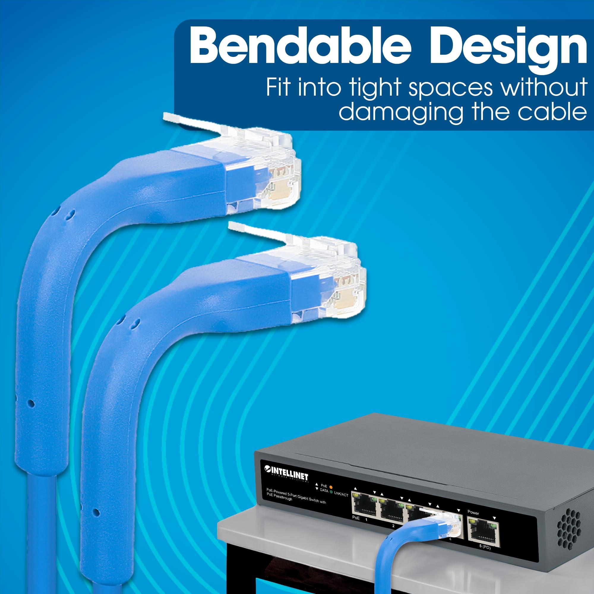 Intellinet Intellinet FlexiBoot Slim Cat6 Ethernet Network Patch Cable 10-Pack - 10Gbps & 250MHz, Flexible Bendable Boot, 32AWG Pure Bare Copper Wire, Gold-Plated Contacts - 14ft, Blue