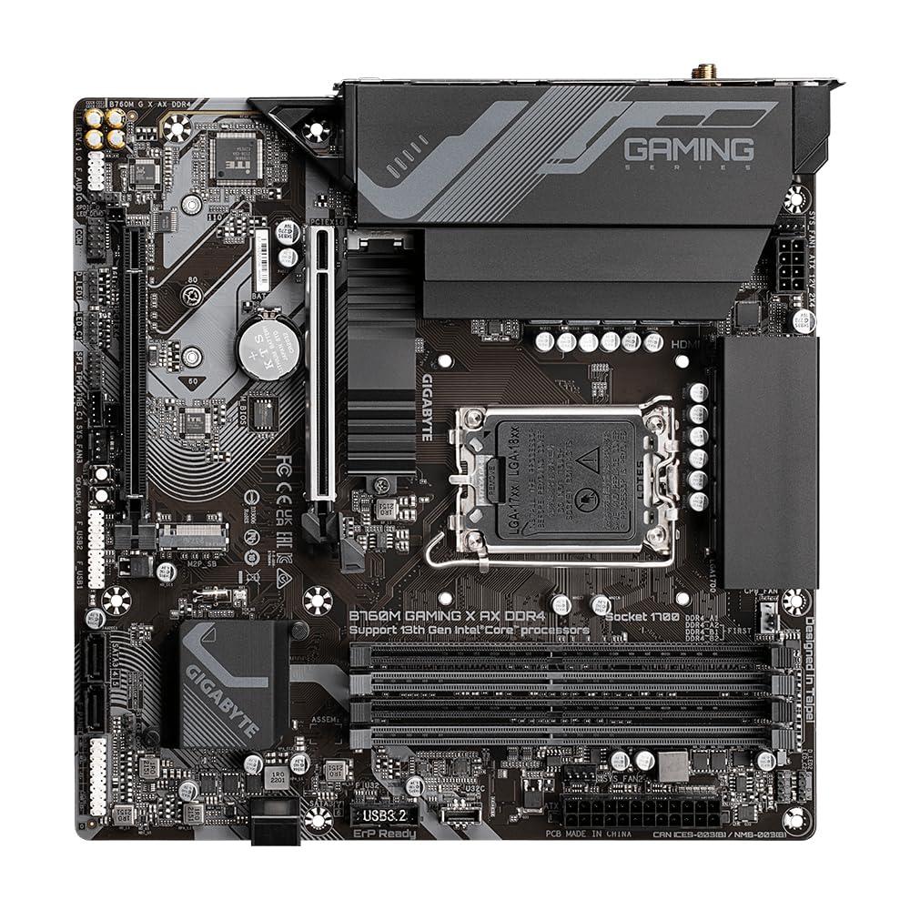 GIGABYTE GIGABYTE B760M Gaming X AX DDR4 Intel LGA 1700 m-ATX Motherboard, 4x DDR4 ~128GB, 2x PCI-E x16, 2x M.2, 4x SATA, 3x USB 3.2, 5x USB 2.0