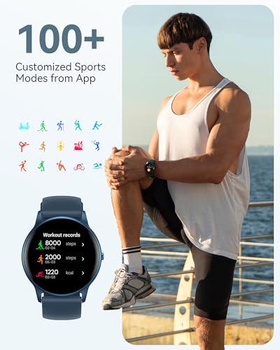 AGPTEK AGPTEK Smart Watch for Women Men, 5ATM Waterproof Smartwatch for Android and iOS Phones, Fitness Tracker Watch with 100+ Sports Modes, Heart Rate Monitor Pedometer Sleep Monitor, Blue