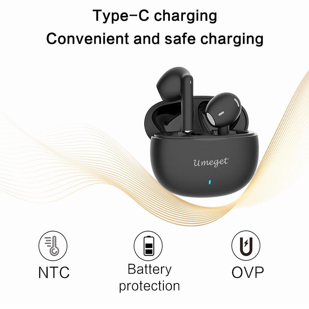 UMEGET UMEGET TWS Earbuds Half in Ears ENC Wireless Bluetooth Earphones,Dual Mics in Ear Detection Wireless Headset,Lower Delay 13mm Speaker Headphones. (Black)