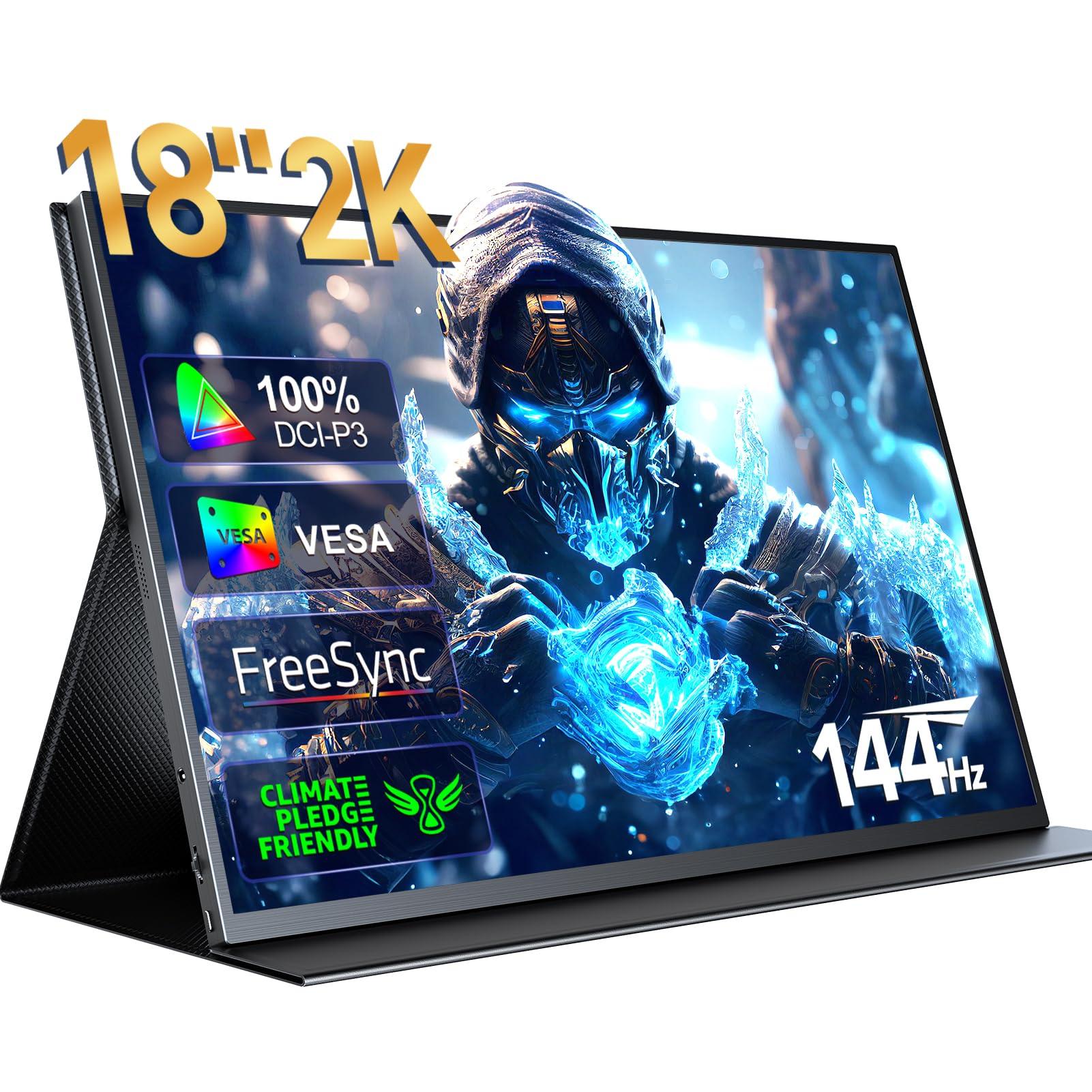 UPERFECT UPERFECT 2K 144Hz Portable Gaming Monitor 18" 2560x1600 QHD 100% DCI-P3 FreeSync HDR Laptop w/VESA, Frameless Matte IPS Eye Care Second Monitor for Game Console (UGame K118)