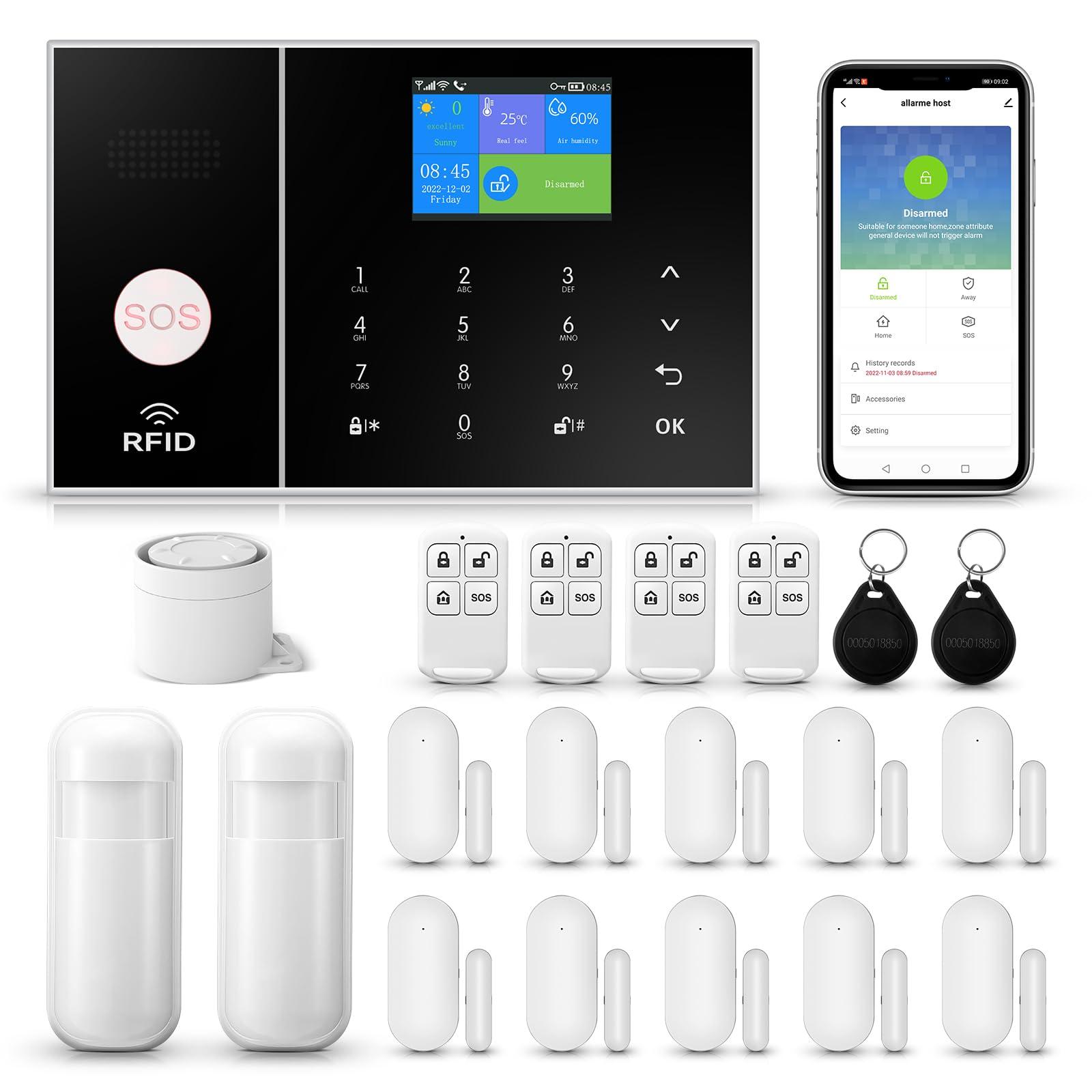 Clouree Clouree 4G Smart Home Security Alarm Kit, Wireless WiFi Home Alarm System with Siren, PIR Motion Sensor, Remote Controls, Window/Door Sensor, Support SMS Push/APP Linkage Alert (20 Pieces)