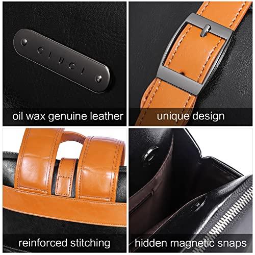 CLUCI CLUCI Genuine Leather Laoptop Backpack for Women 15.6 Inch Laptop Backpack Purse Travel Business Large Vintage College Work Backpack Shoulder Bags Black