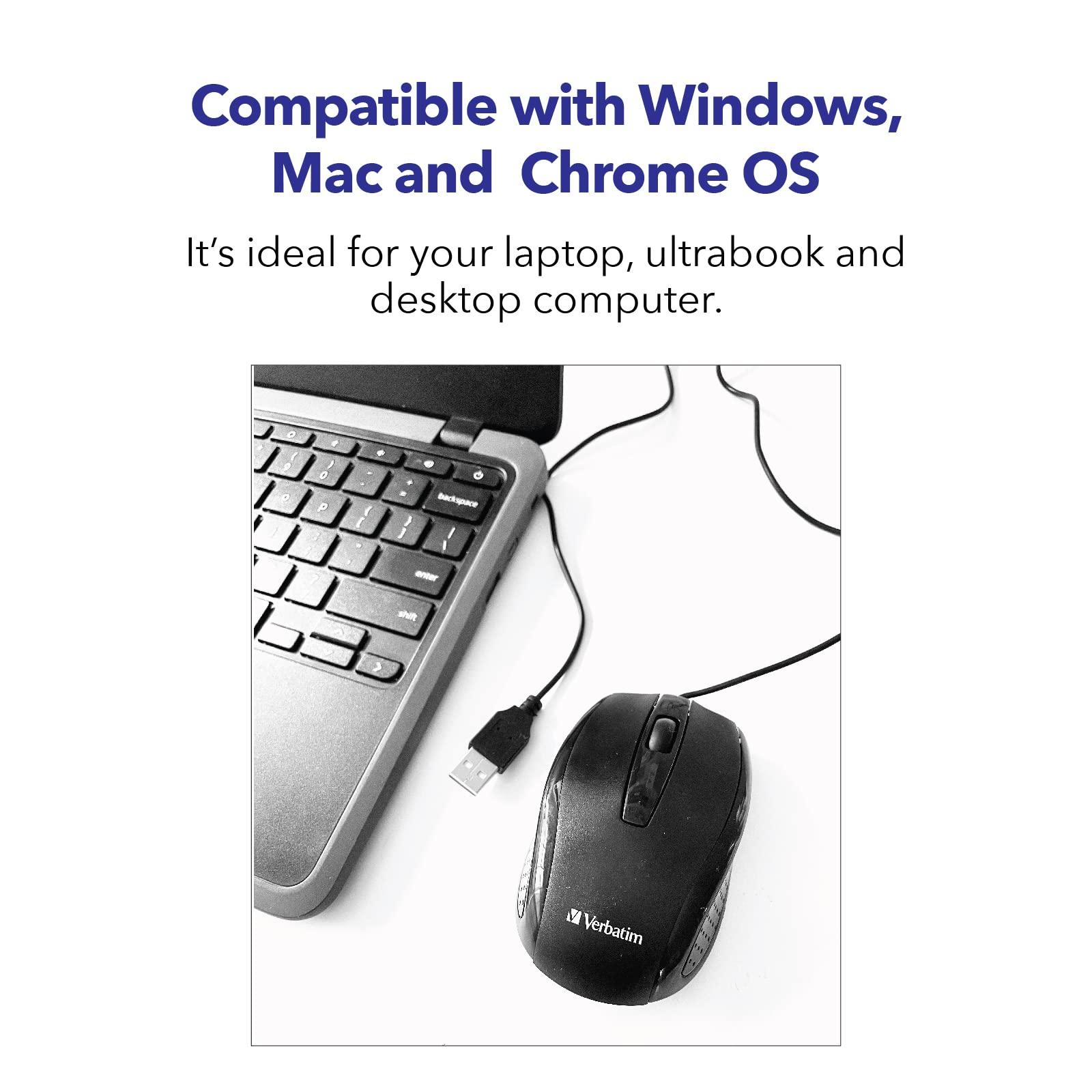 Verbatim Verbatim Wired USB Computer Mouse - Corded USB Mouse for Laptops and PCs - Right or Left Hand Use, Red 99742, 1.4\" x 2.4\" x 3.9\"