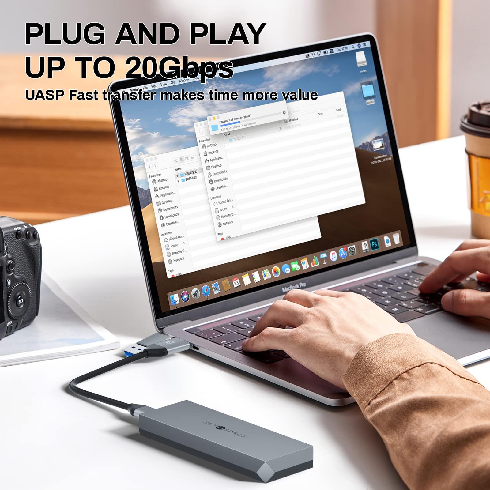 SETMSPACE NVME Enclosure ['Tough Guy' Quality], 20 Gbps M.2 Enclosure for M-Key PCIe NVME, Solid Aluminium Alloy SETMSPACE M.2 Enclosure with USBC/A Cable, Screw Fixed SSD Enclosure for 2230/2242/2260/2280-NEW