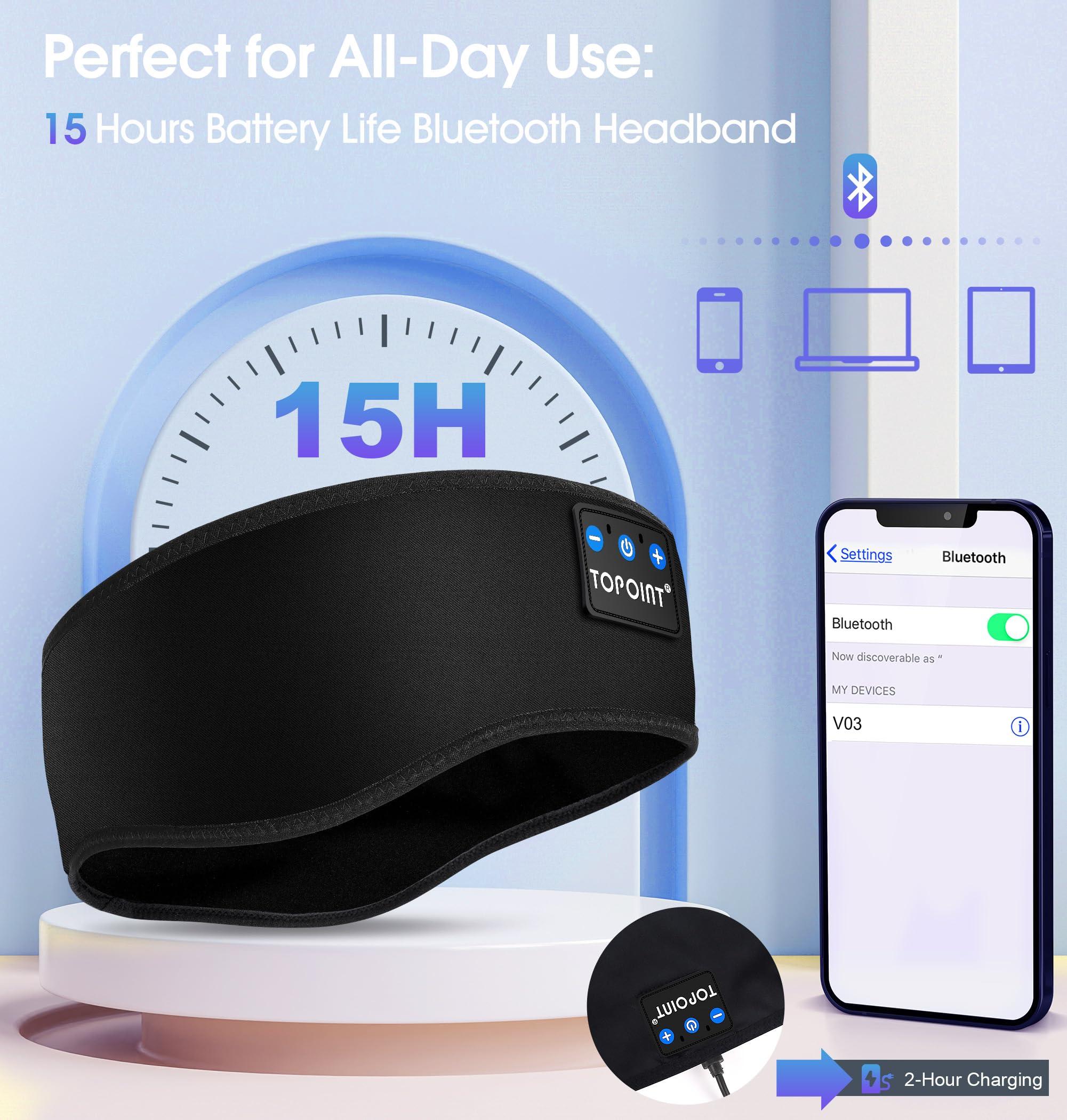 TOPOINT TOPOINT Sleep Headphones Bluetooth 5.4, Sports Wireless Earphones Sweat Breathable with HD Stereo Speaker for Women Men Sports Gifts Workout Jogging Yoga Insomnia Travel Meditation