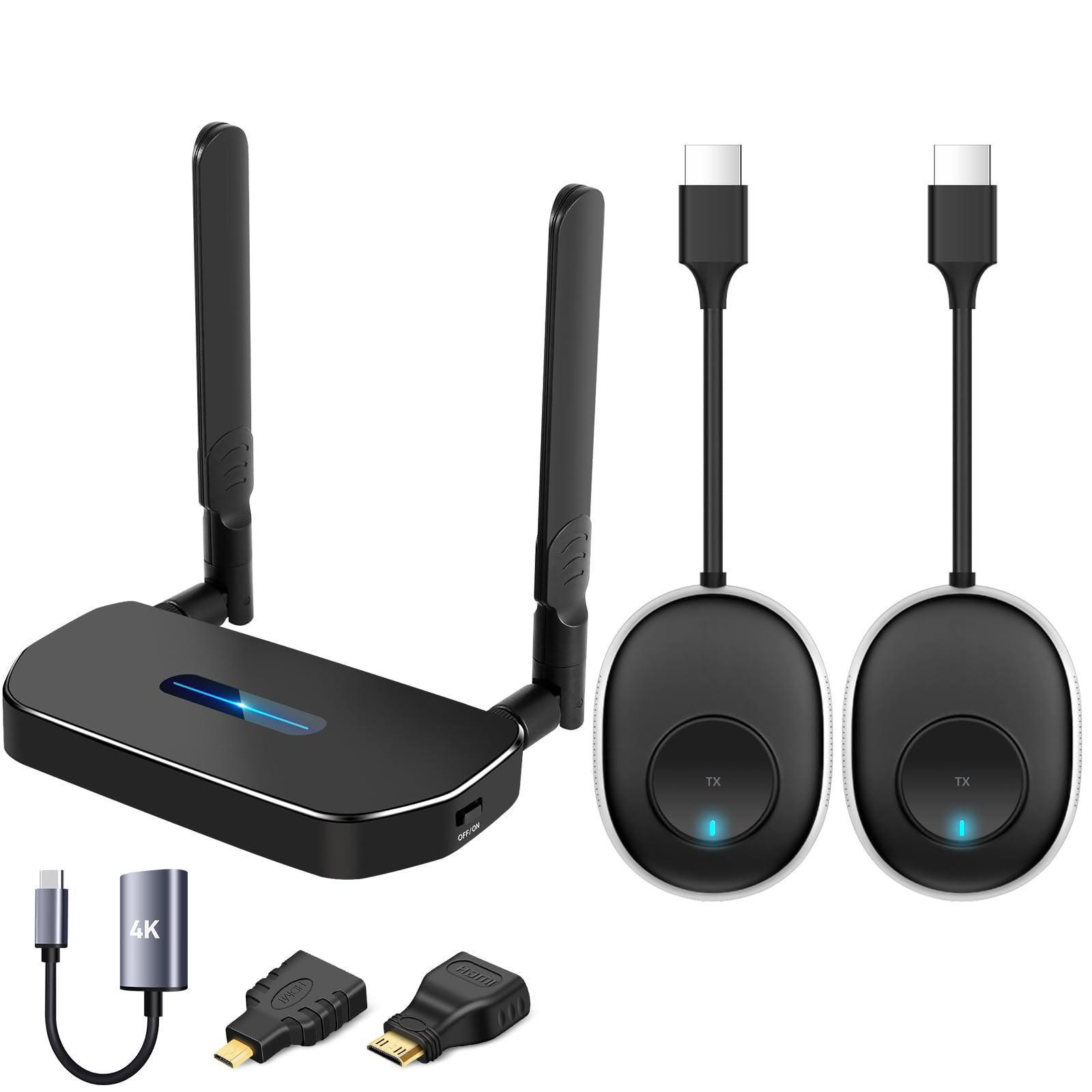 POFAN Wireless Hdmi Transmitter and Receiver 4k Kit.One Receiver and Two Transmitter Packages,Switch at Will,Matching Distance 50M VGA Dual Screen Casting Video Audio from PC/Laptop/TikTok to Monitor