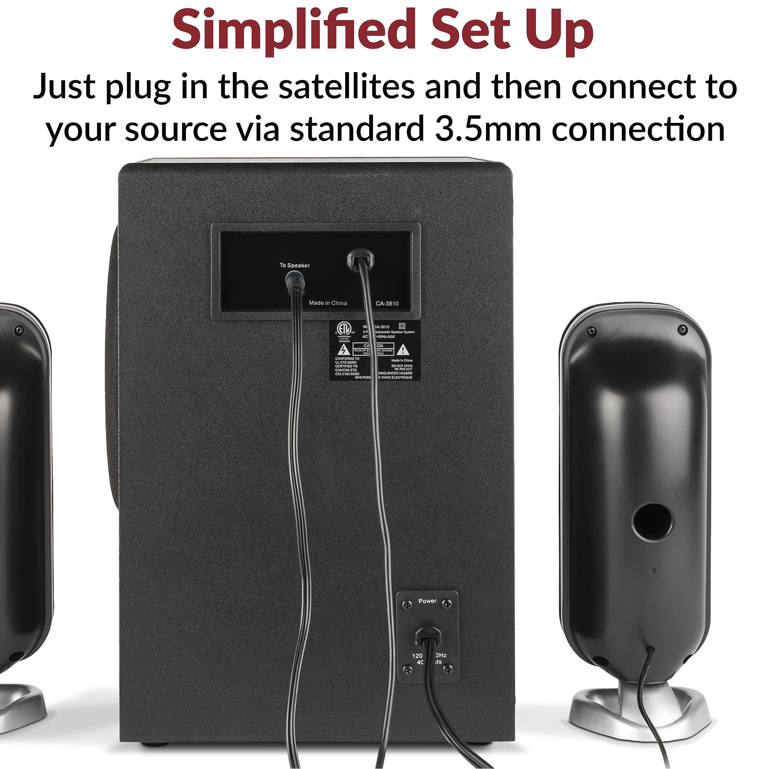 Cyber Acoustics Cyber Acoustics CA-3810 2.1 Multimedia Speaker System with Subwoofer, 80 Watts Peak Power, Strong Bass, Perfect for Music, Movies, and Games