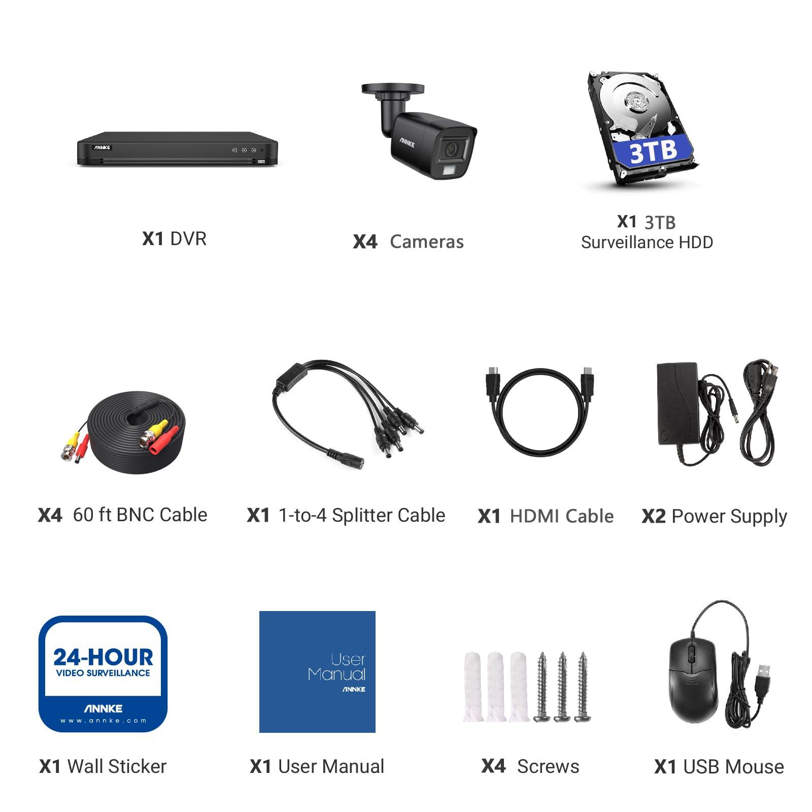 ANNKE ANNKE 32CH 3K Security Camera System, 32 Channel 3K Lite H.265+ Surveillance DVR with AI Motion Detection, 4X 3K 5MP Analog Bullet Cameras, Smart Color Night Vision, Built-in Mic, IP67, 3TB HDD