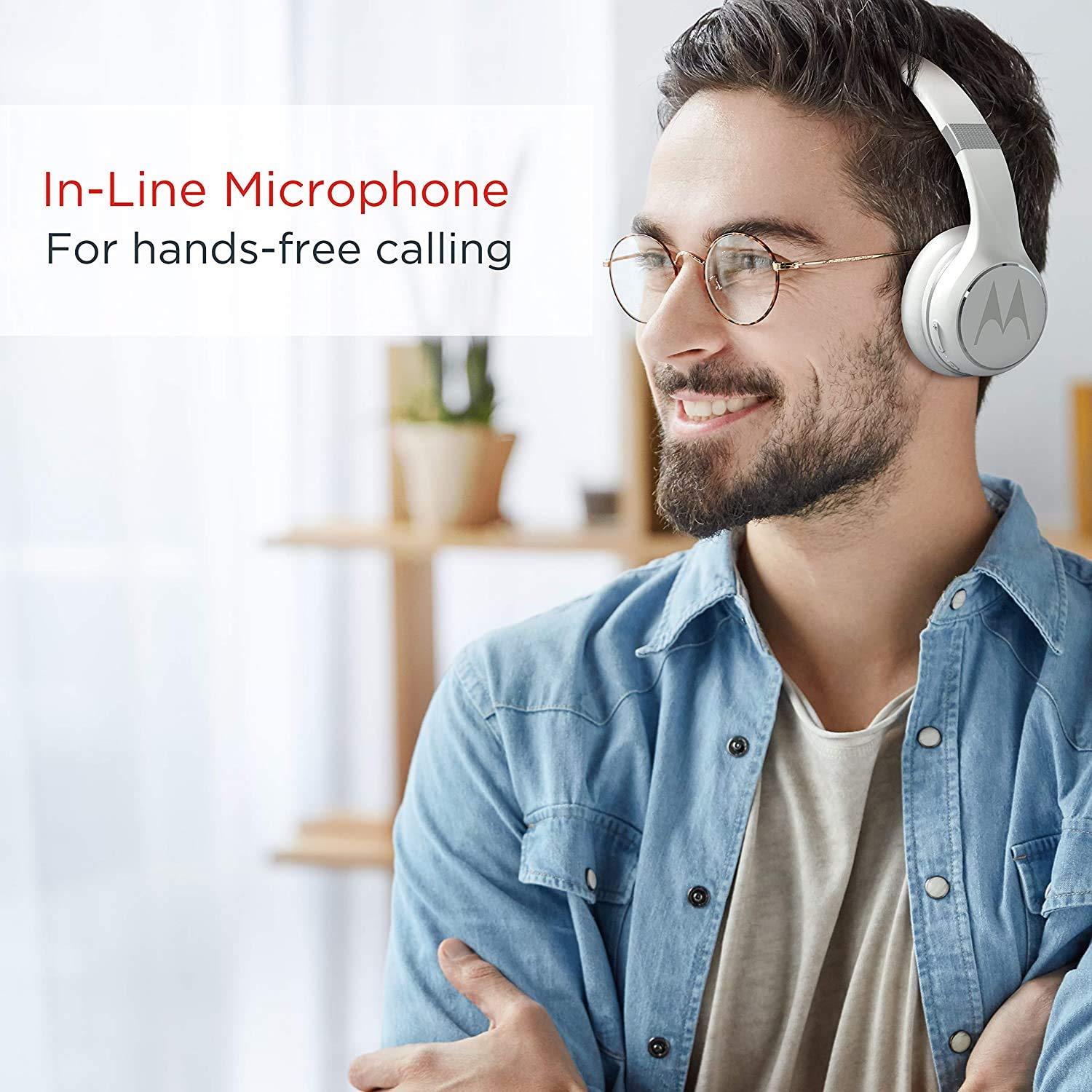 Motorola Motorola Escape 220 Over-The-Ear Bluetooth Wireless Headphones - HD Sound, Built-in Microphone, 23-Hour Play Time, Noise Isolation - Foldable & Compact - White (Renewed)