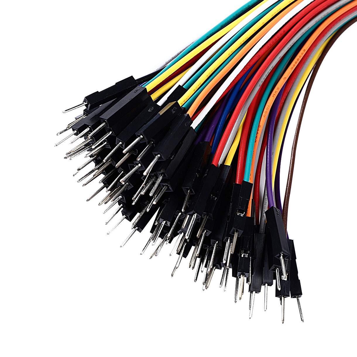 HELLOYEE Breadboard Jumper Wires Male to Female 6'' Length 0.1'' Square Head 100-Pack 10 Colors 24AWG by Hellotronics (15CM, 1P M/F)