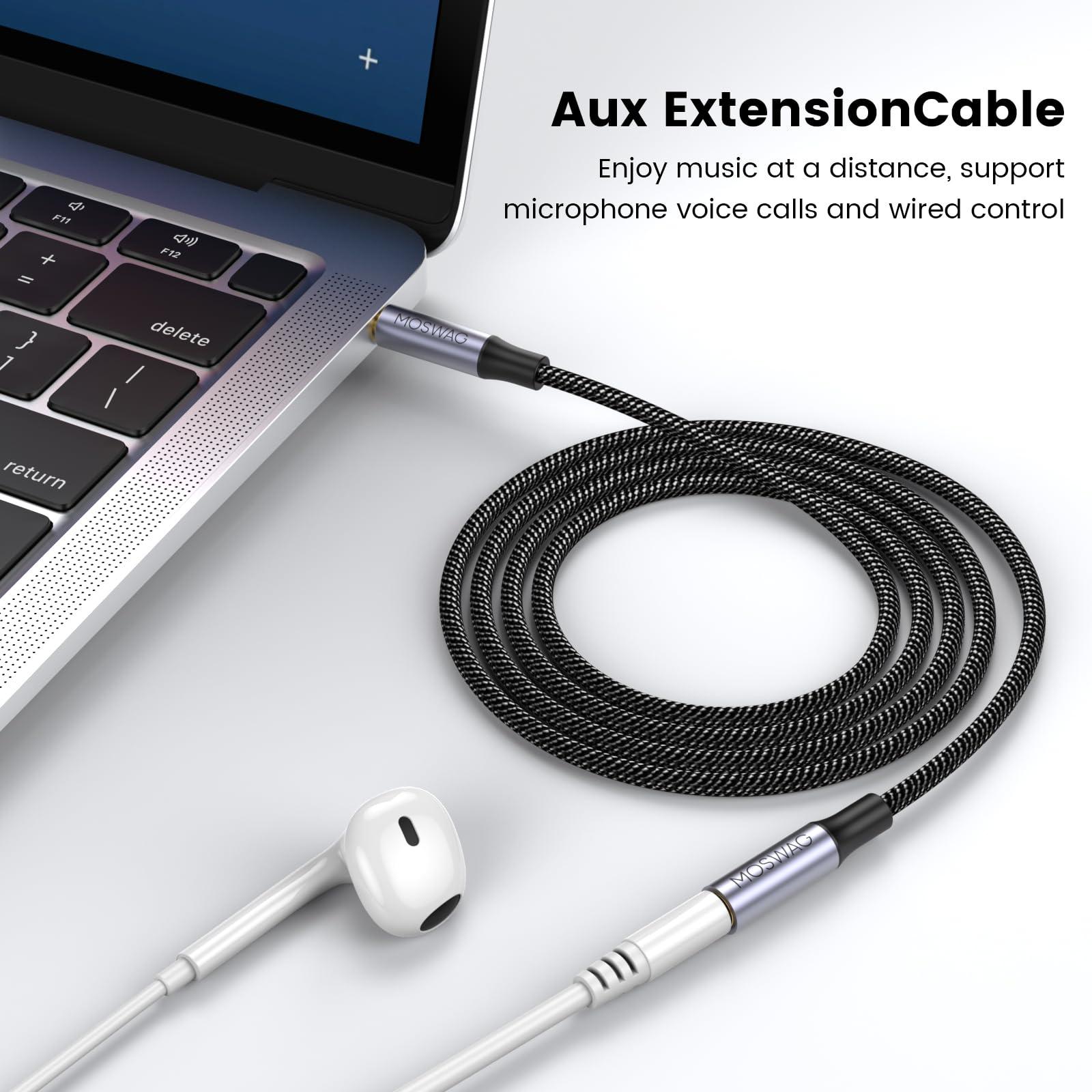 MOSWAG MOSWAG 10FT/3Meter Long 3.5mm Extension TRRS 4-Pole Headphone Cable Male to Female Audio Cable Nylon Braided Compatible for Home/Car Stereos Smartphones Headphones Tablets Media Players and More