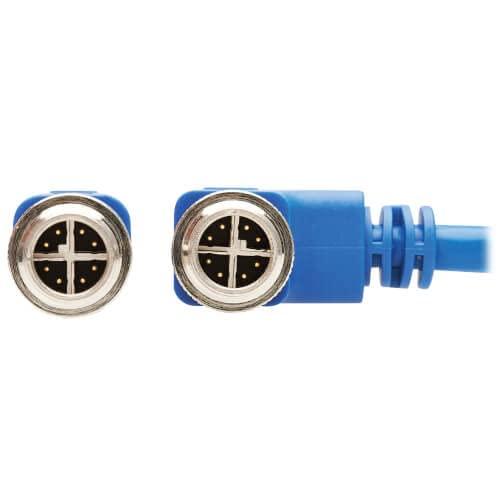 Tripp Lite Tripp Lite M12 X-Code Right-Angle Cat6 Ethernet Cable Blue (M/M), 1 Gbps, UTP, UL CMR-LP Certified for 60W PoE, Heavy-Duty IP68 Rating, 9.8 Feet / 3 Meters, (NM12-603-03M-BL)