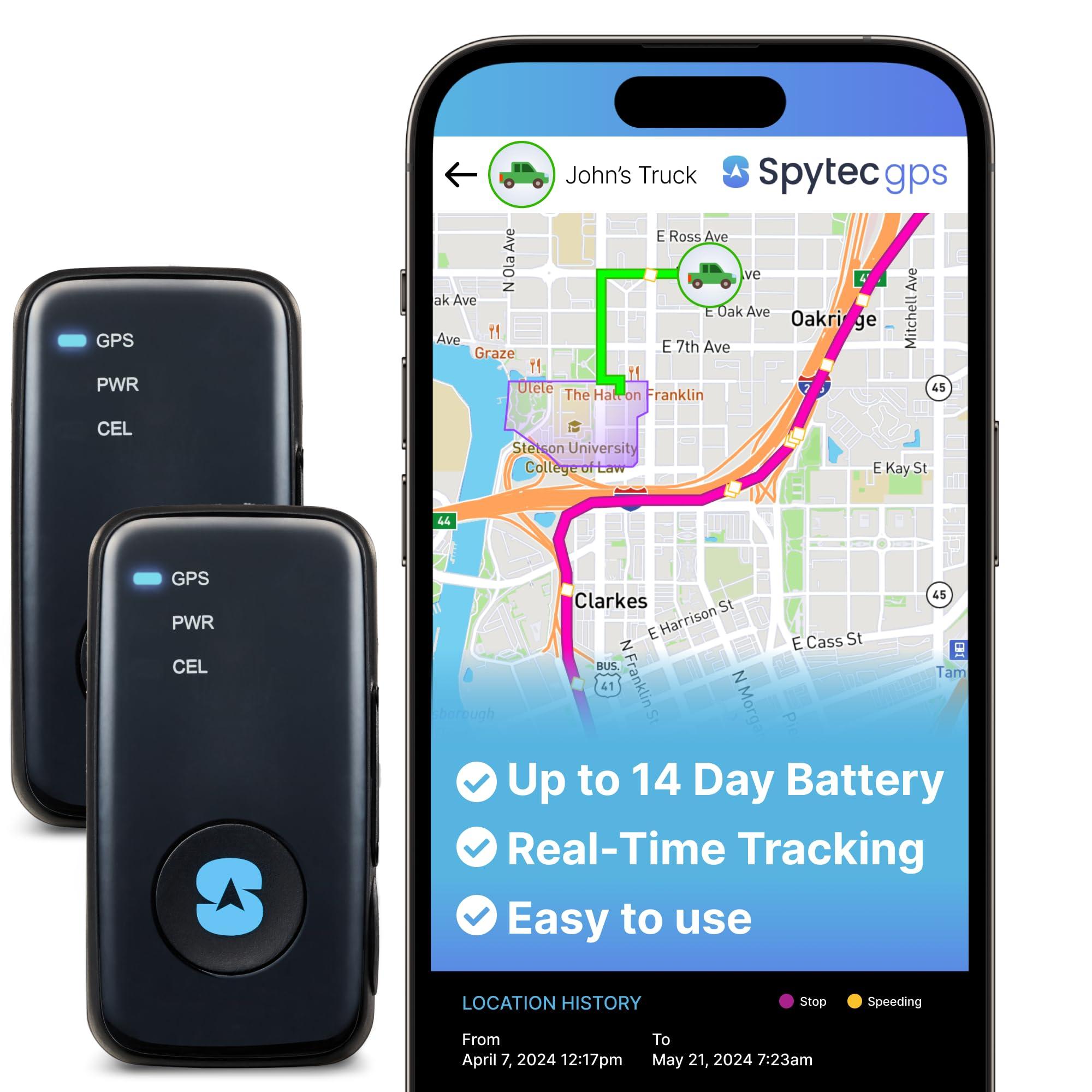 Spy Tec (2 Pack) Spytec GPS Smart Mini GPS Tracker for Vehicles Cars Trucks Loved Ones, Fleets, Hidden Tracker Device for Vehicles with Unlimited US and Worldwide Real-Time Tracking App - USA Made Tech