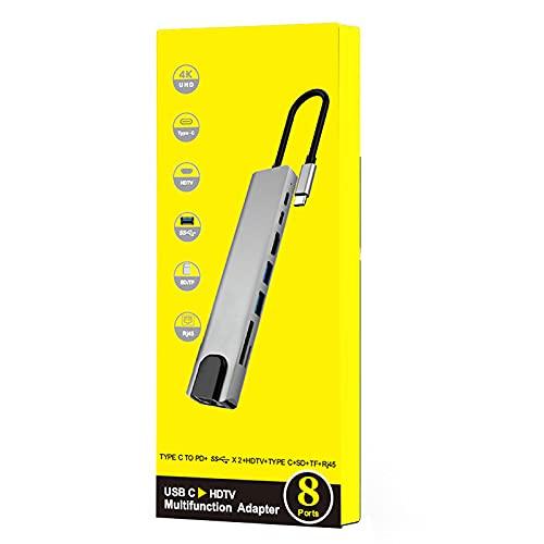 SANOXY SANOXY 8 in1 USB C to Type C USB 3.0 Hub 4K HDMI Ethernet Micro SD/TF Card Adapter Dock